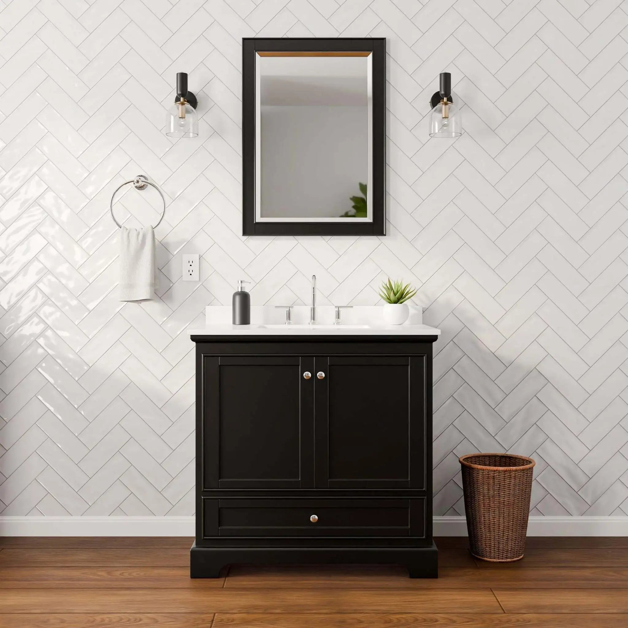 36" Deborah Single Bathroom Vanity in Dark Espresso with Polished Chrome Trim & 24" Mirror by Wyndham