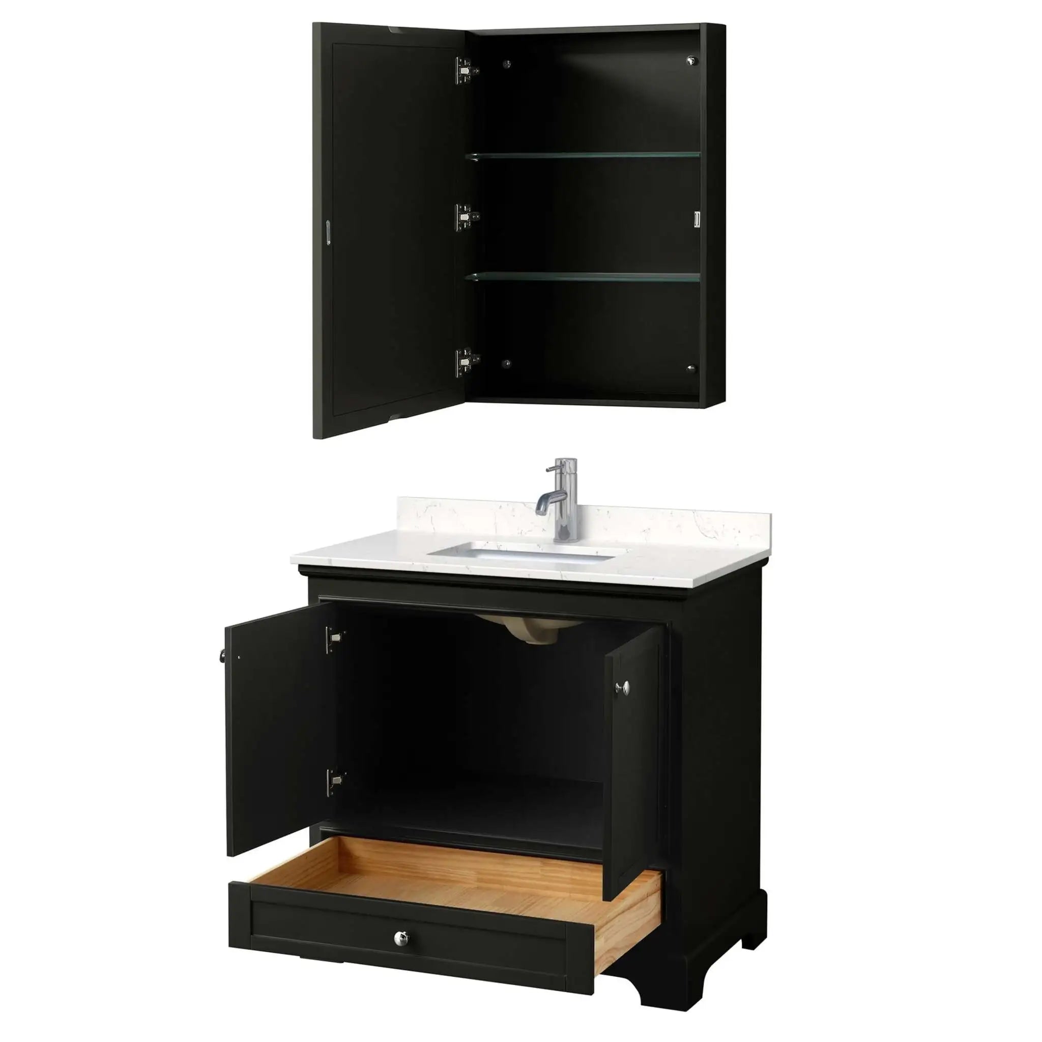 36" Deborah Single Bathroom Vanity in Dark Espresso with Polished Chrome Trim & Medicine Cabinet by Wyndham