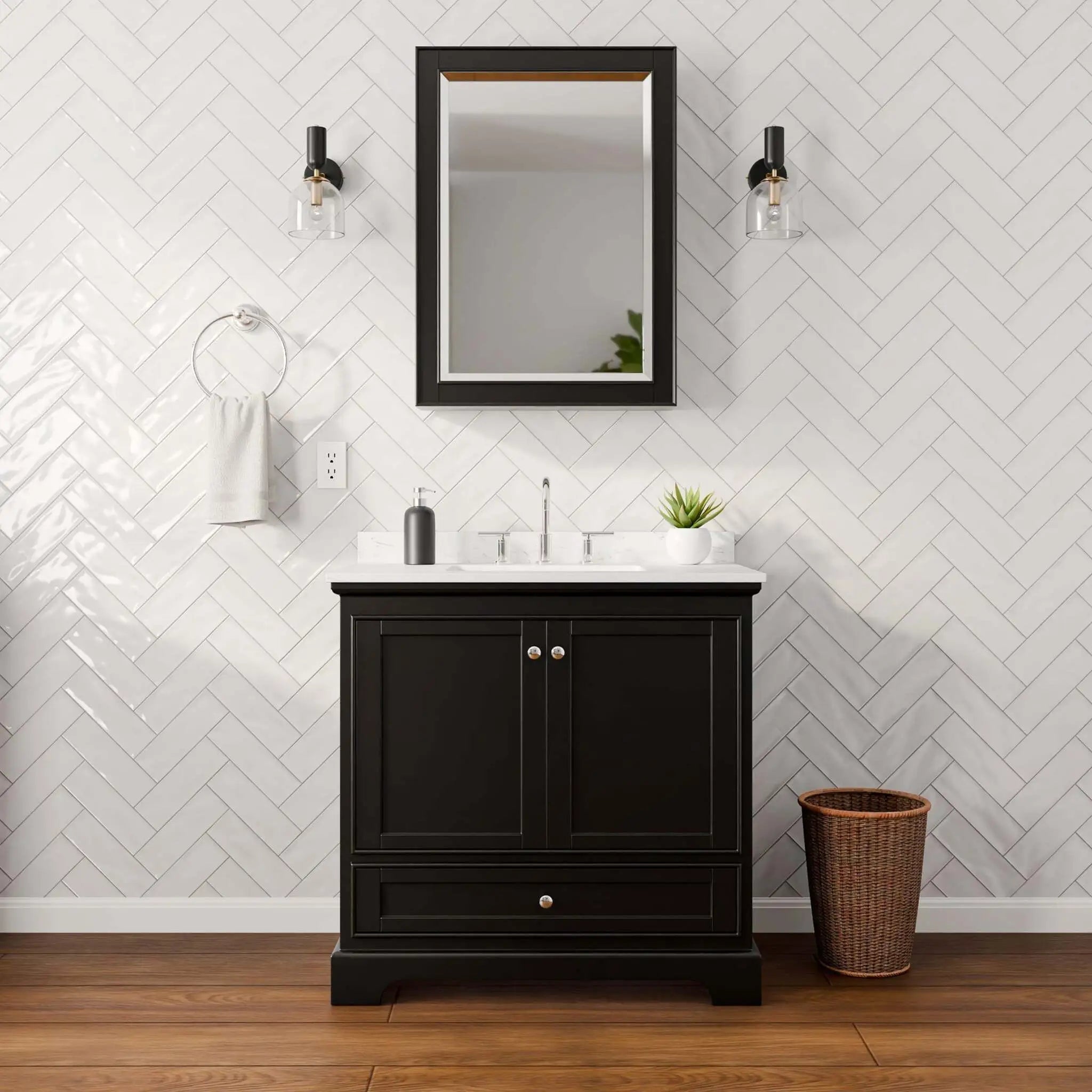 36" Deborah Single Bathroom Vanity in Dark Espresso with Polished Chrome Trim & Medicine Cabinet by Wyndham