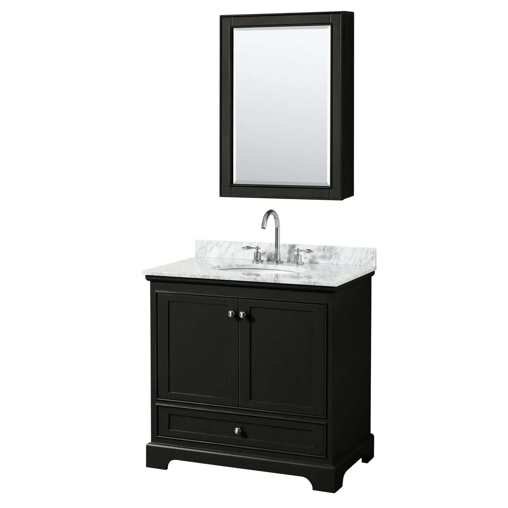 36" Deborah Single Bathroom Vanity in Dark Espresso with Polished Chrome Trim & Medicine Cabinet by Wyndham