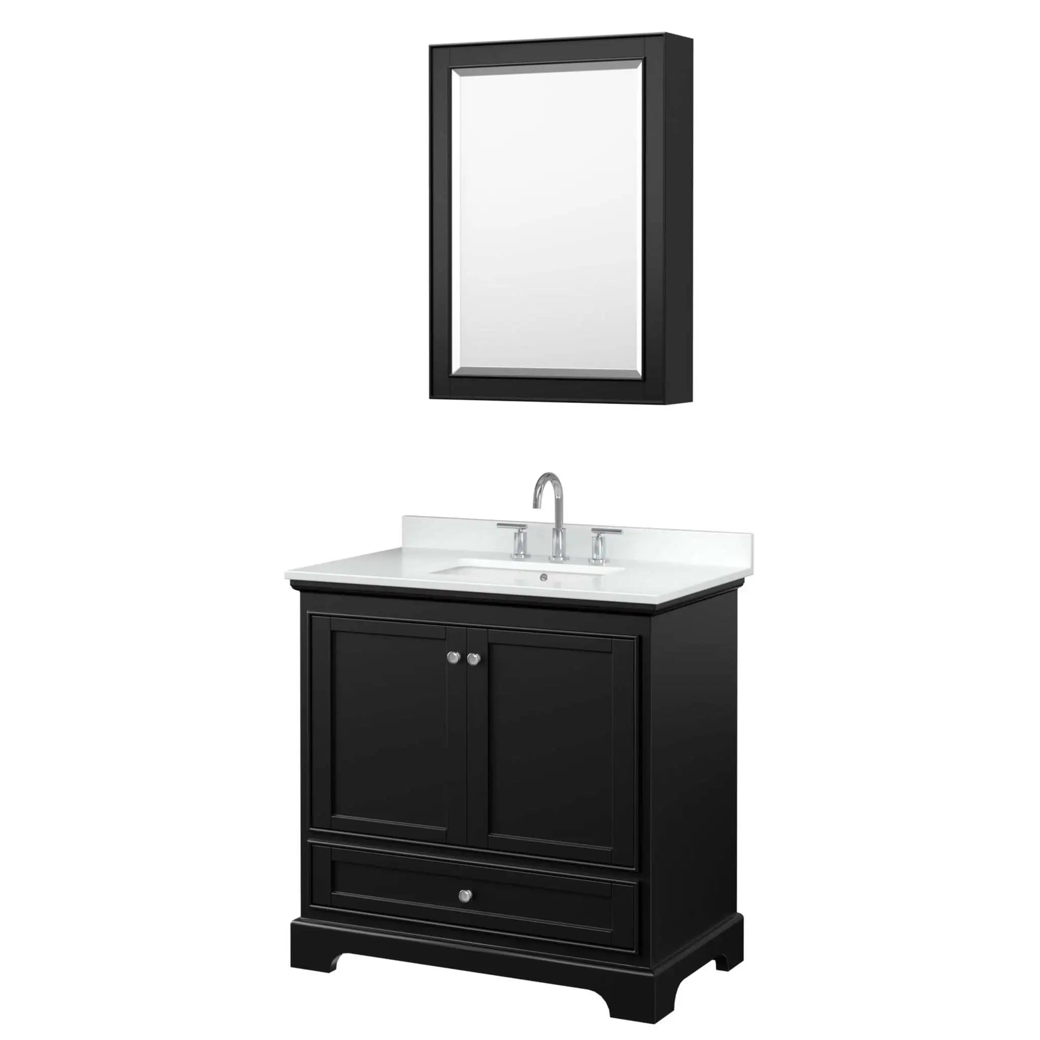 36" Deborah Single Bathroom Vanity in Dark Espresso with Polished Chrome Trim & Medicine Cabinet by Wyndham