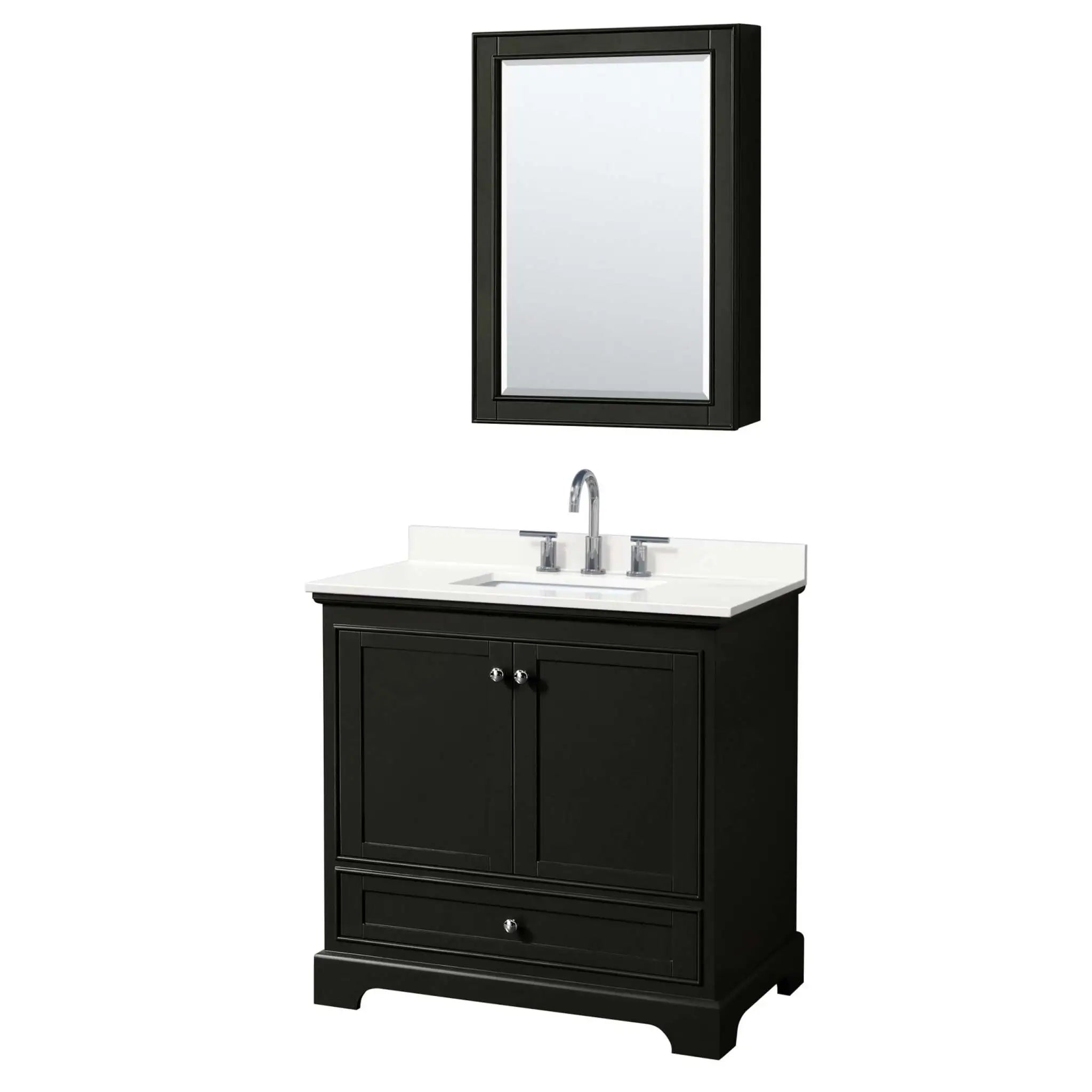 36" Deborah Single Bathroom Vanity in Dark Espresso with Polished Chrome Trim & Medicine Cabinet by Wyndham