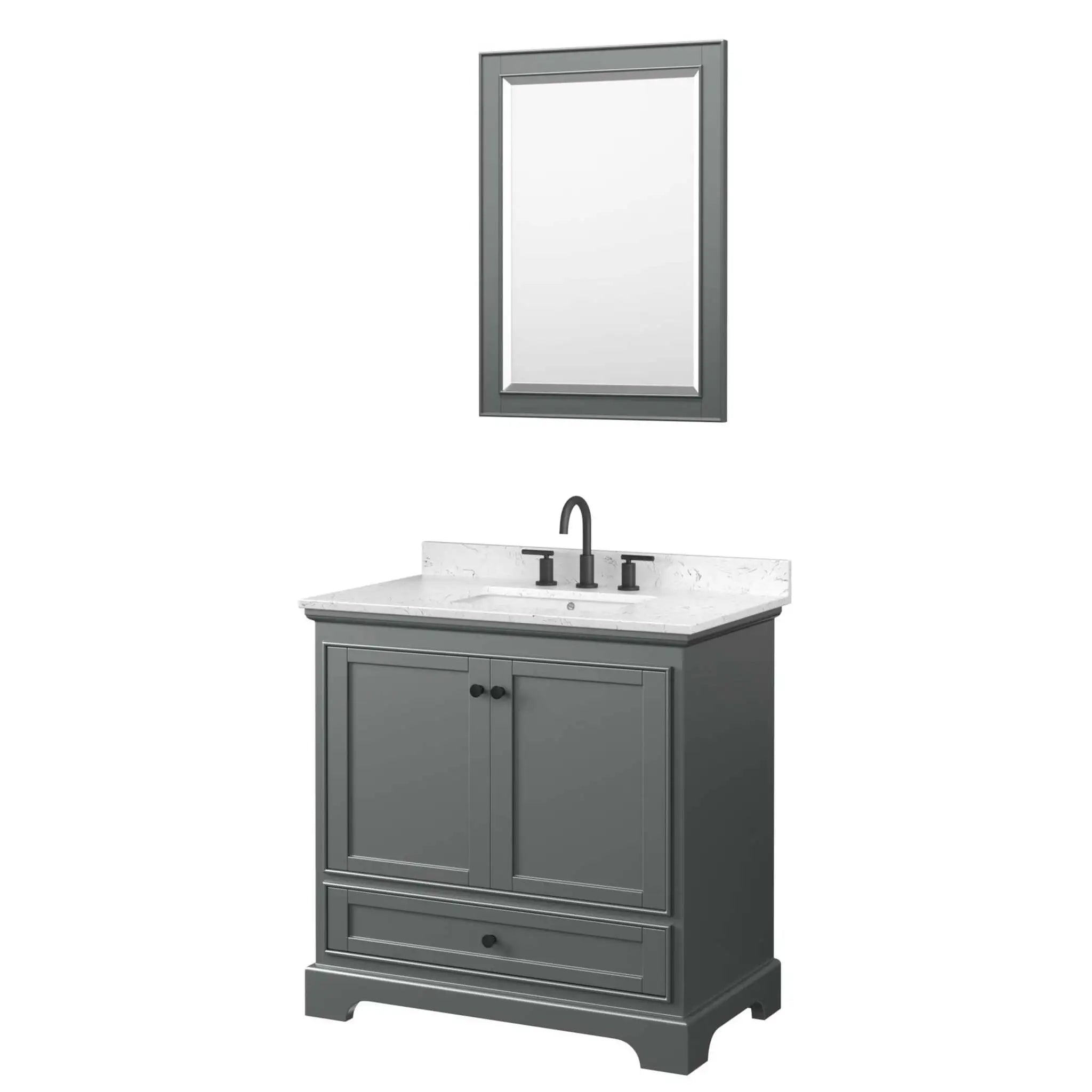 36" Deborah Single Bathroom Vanity in Dark Gray with Matte Black Trim & 24" Mirror by Wyndham