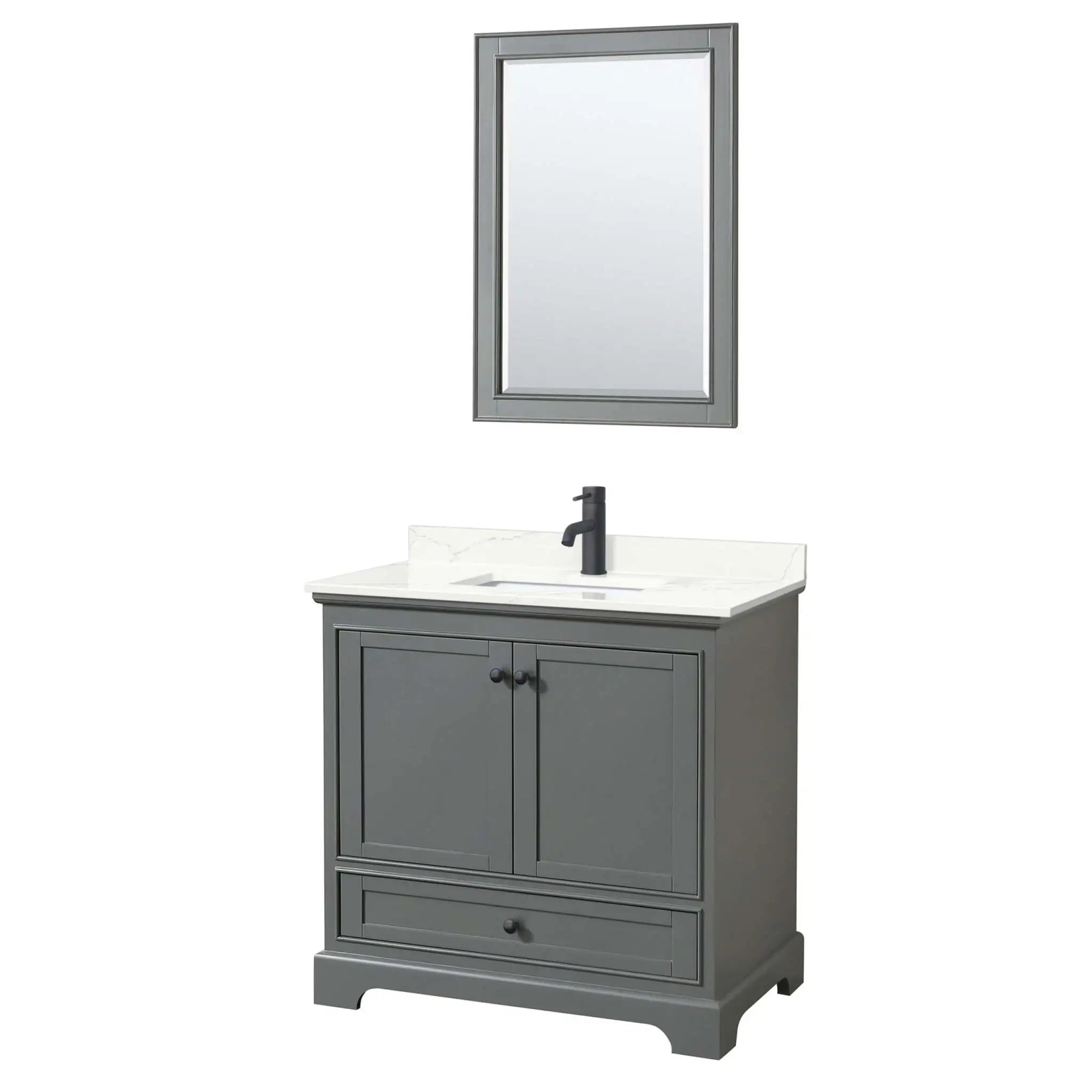 36" Deborah Single Bathroom Vanity in Dark Gray with Matte Black Trim & 24" Mirror by Wyndham