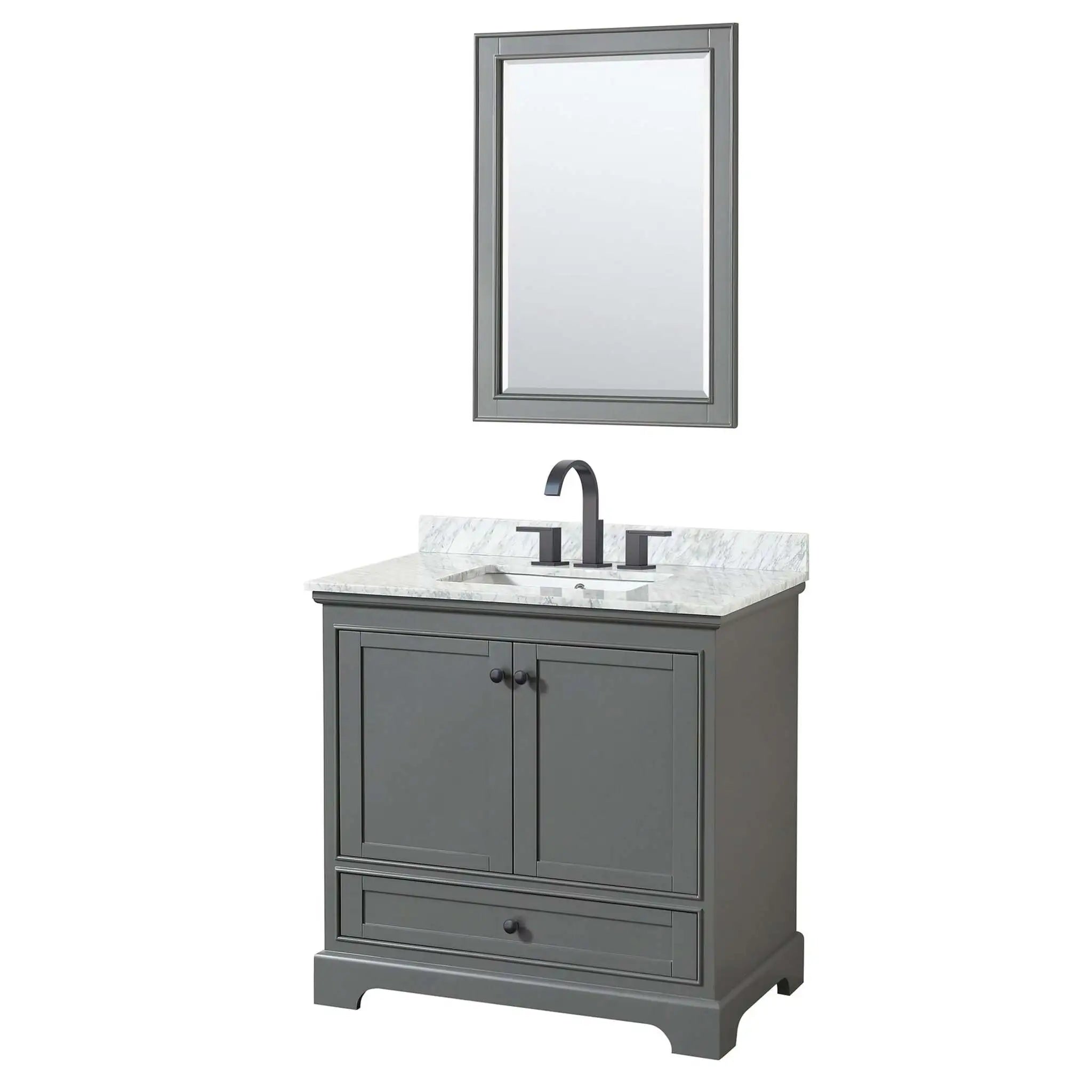 36" Deborah Single Bathroom Vanity in Dark Gray with Matte Black Trim & 24" Mirror by Wyndham