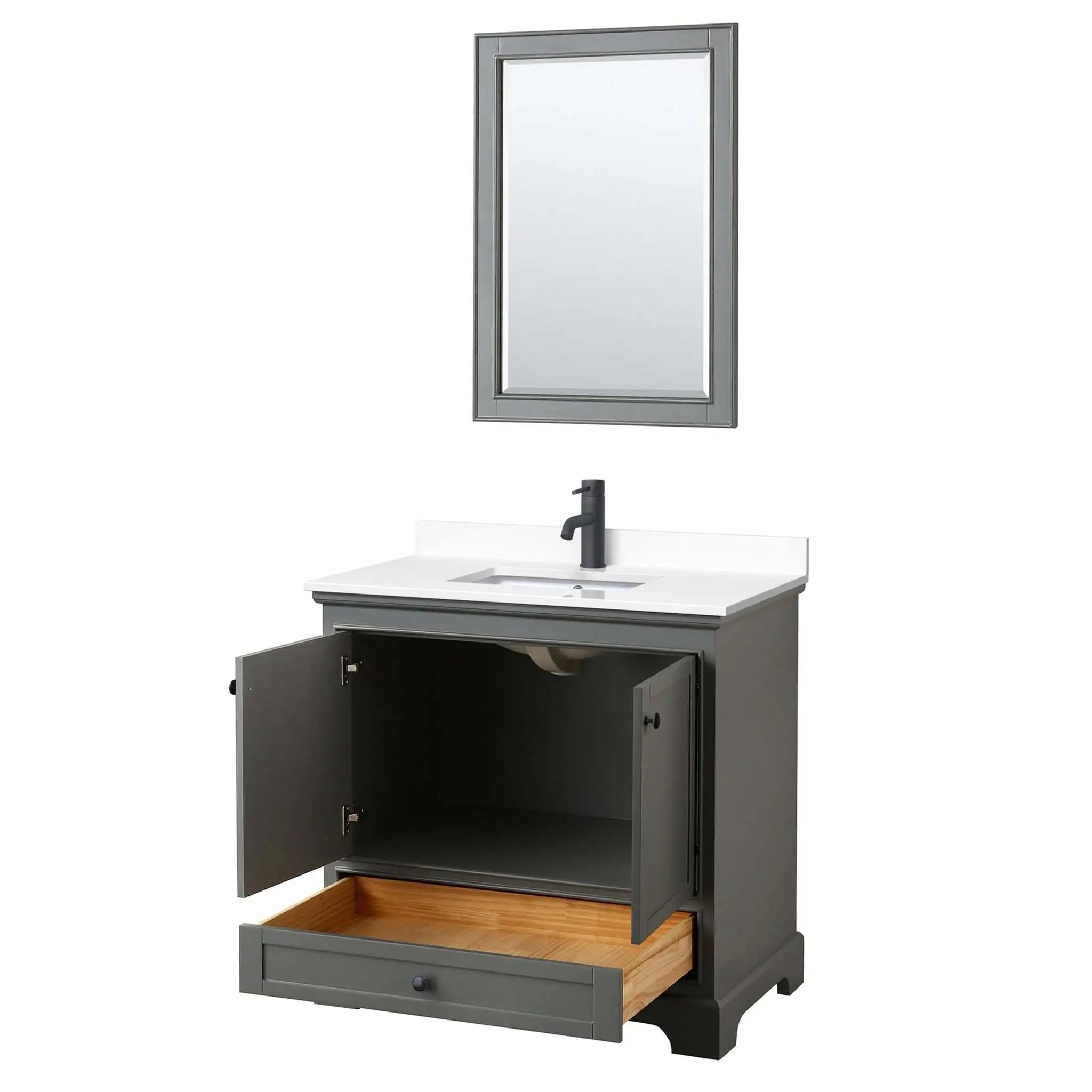 36" Deborah Single Bathroom Vanity in Dark Gray with Matte Black Trim & 24" Mirror by Wyndham