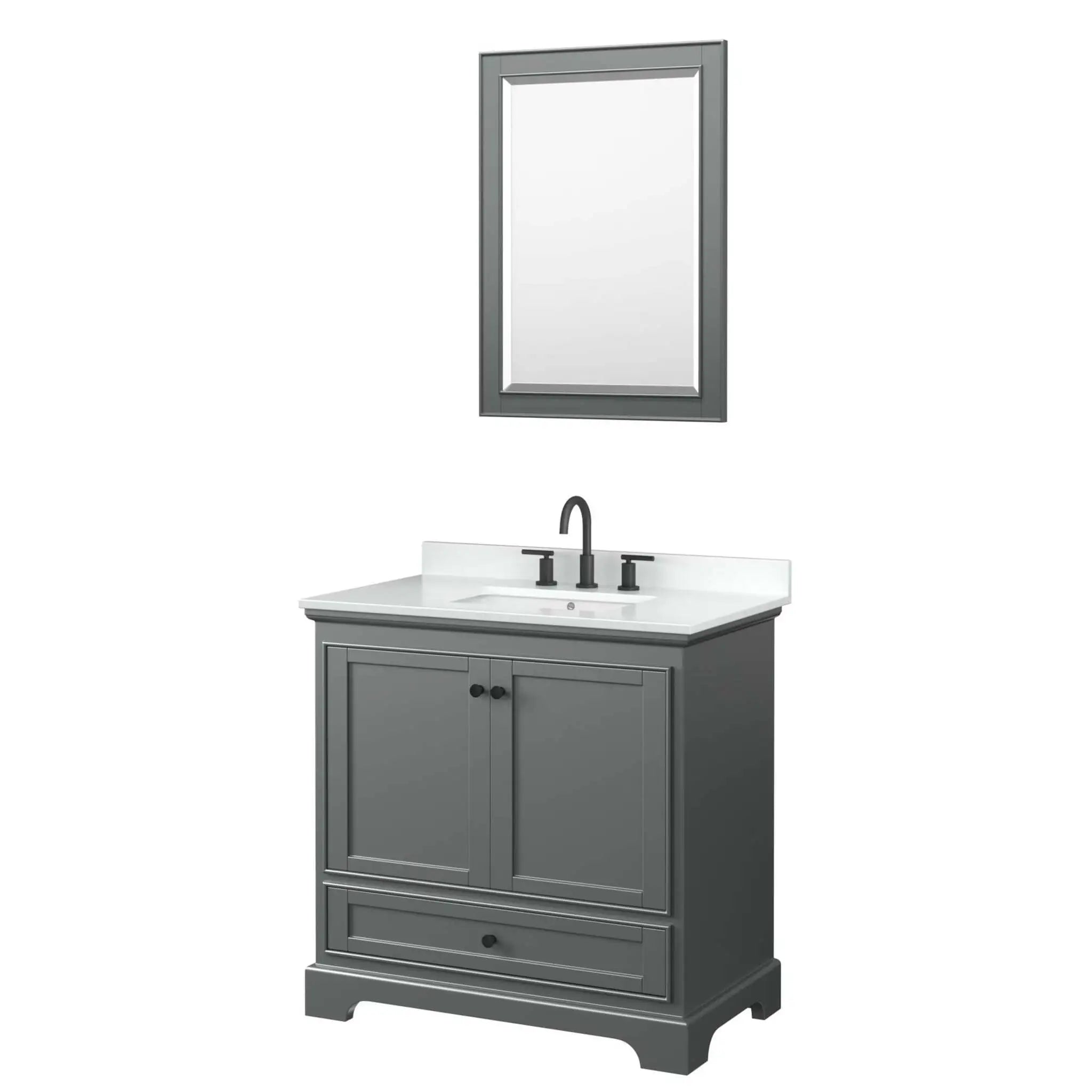 36" Deborah Single Bathroom Vanity in Dark Gray with Matte Black Trim & 24" Mirror by Wyndham