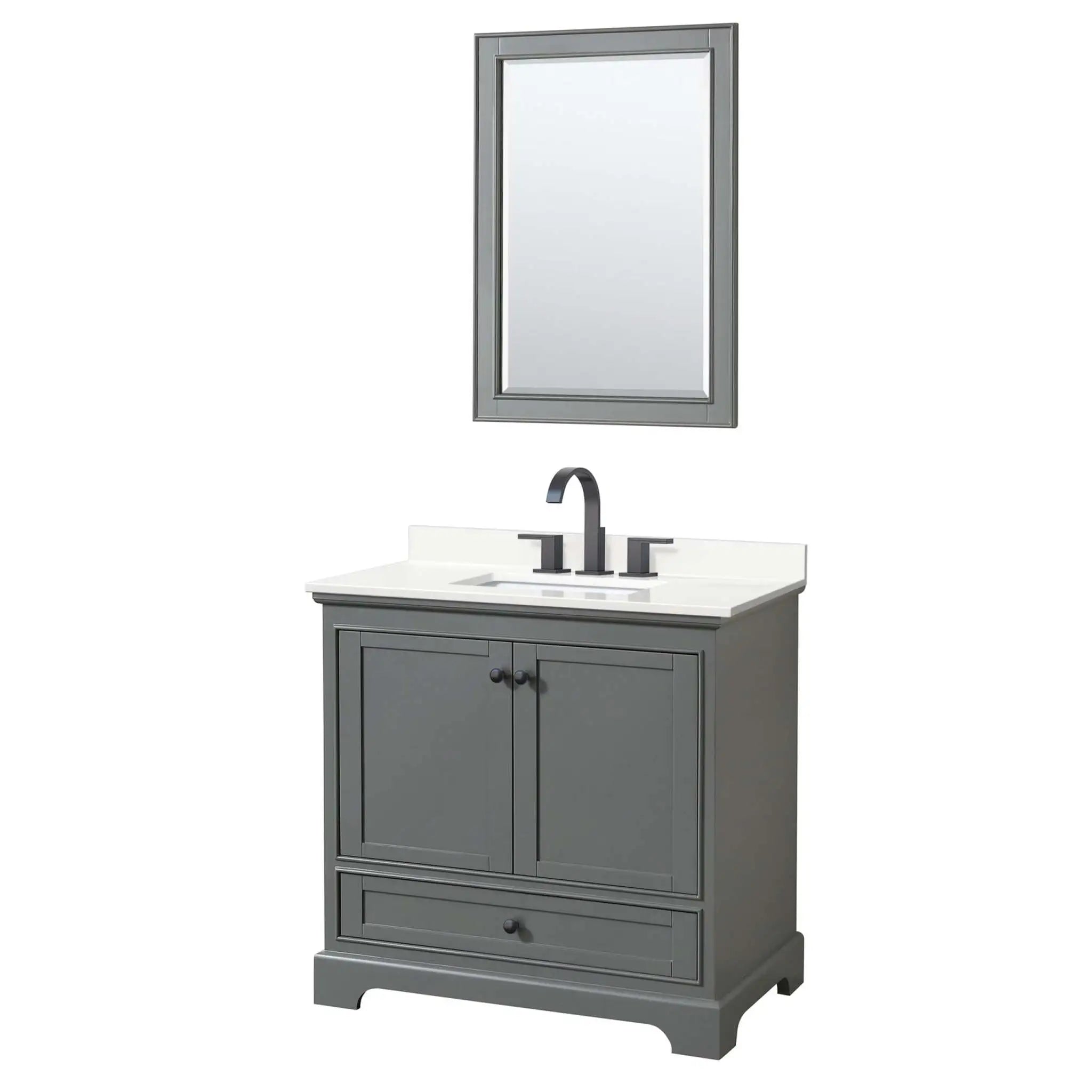 36" Deborah Single Bathroom Vanity in Dark Gray with Matte Black Trim & 24" Mirror by Wyndham