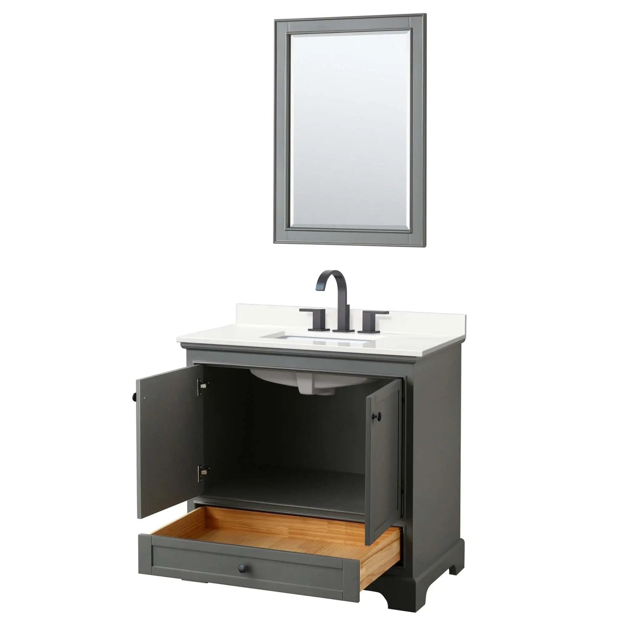 36" Deborah Single Bathroom Vanity in Dark Gray with Matte Black Trim & 24" Mirror by Wyndham