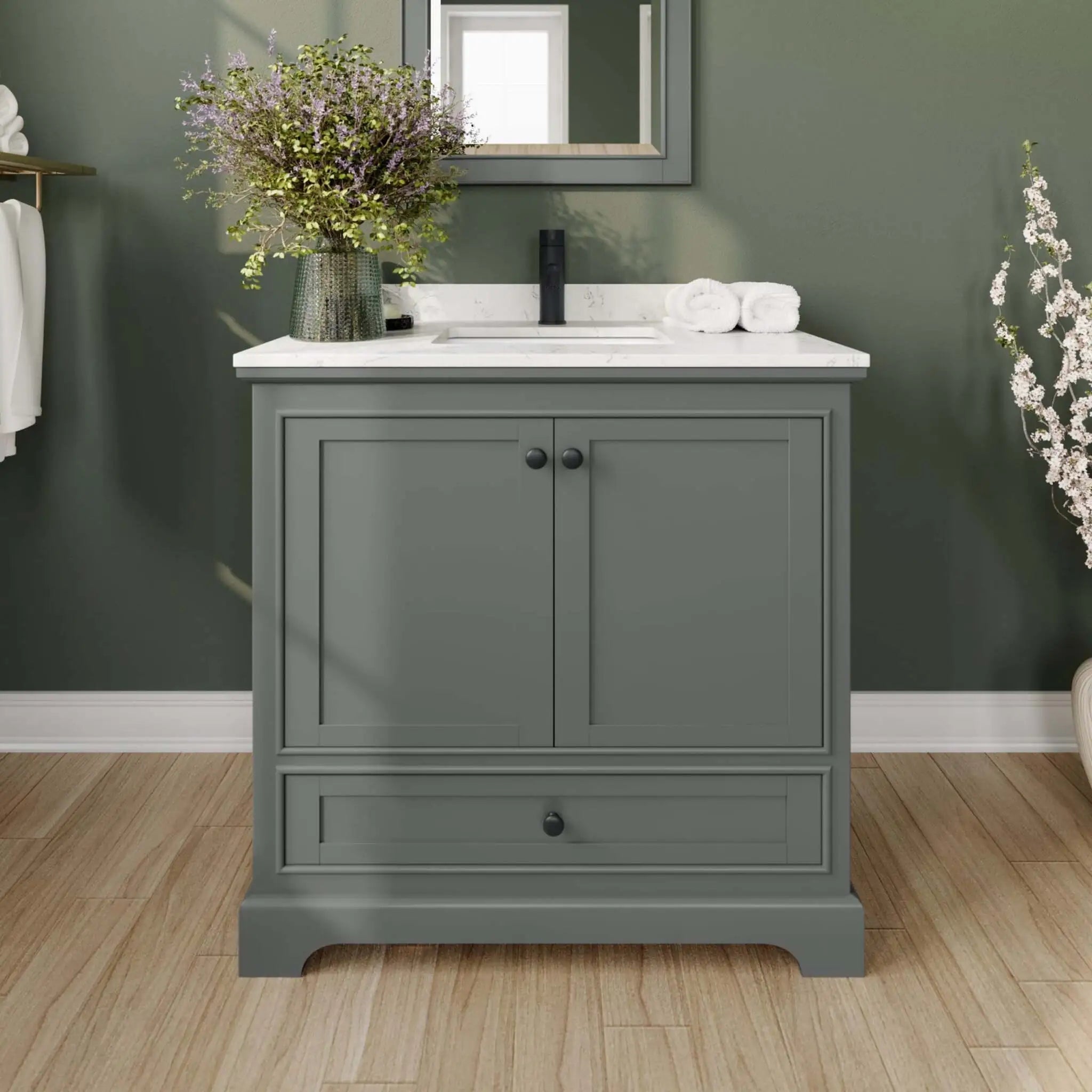 36" Deborah Single Bathroom Vanity in Dark Gray with Matte Black Trim by Wyndham