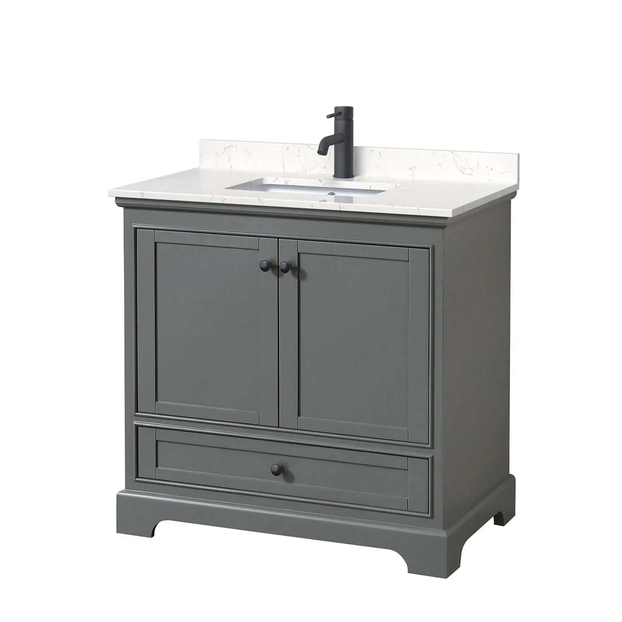 36" Deborah Single Bathroom Vanity in Dark Gray with Matte Black Trim by Wyndham