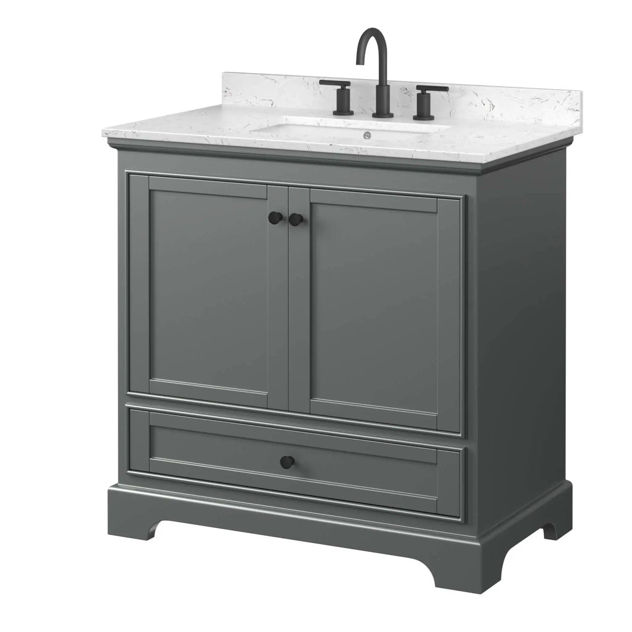 36" Deborah Single Bathroom Vanity in Dark Gray with Matte Black Trim by Wyndham