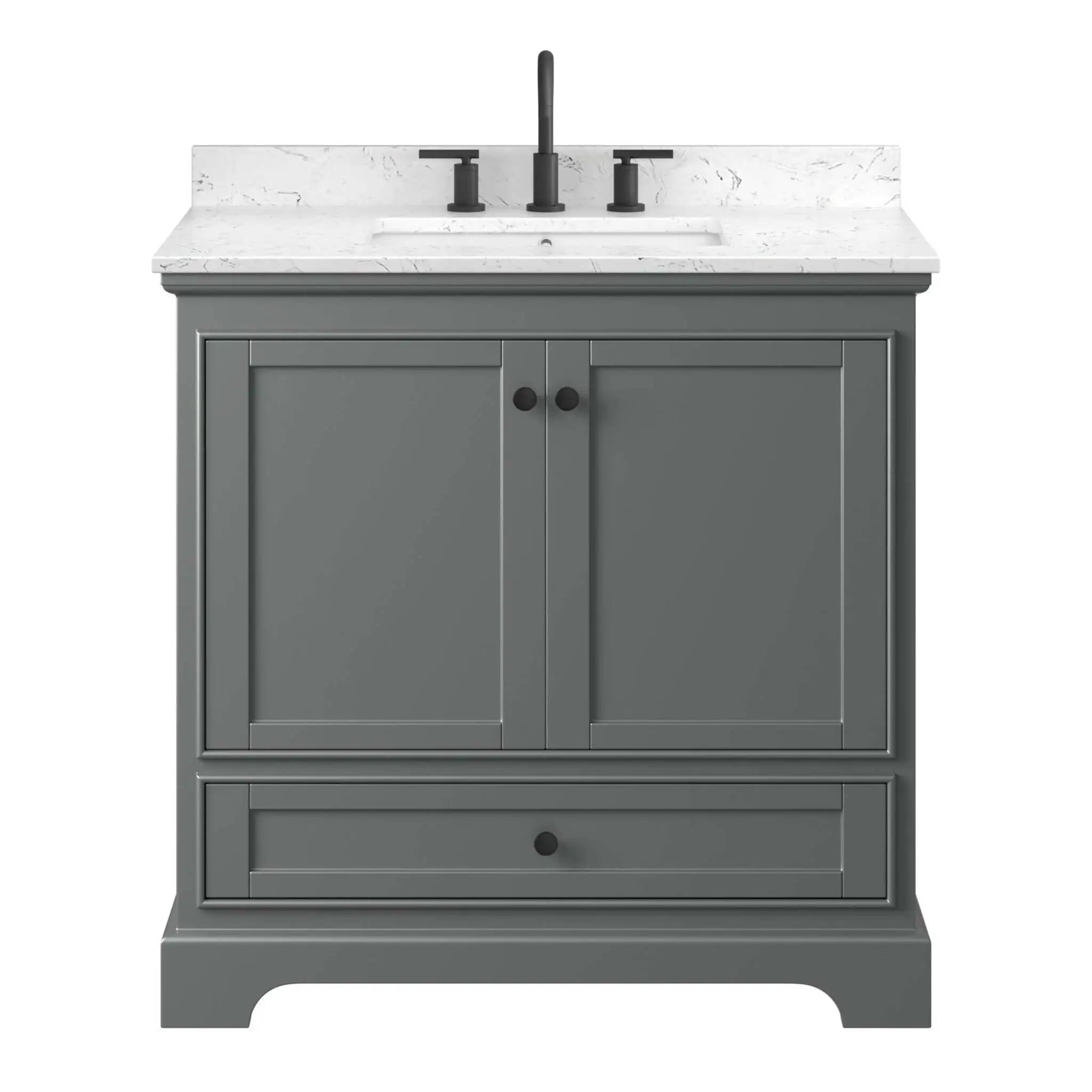 36" Deborah Single Bathroom Vanity in Dark Gray with Matte Black Trim by Wyndham