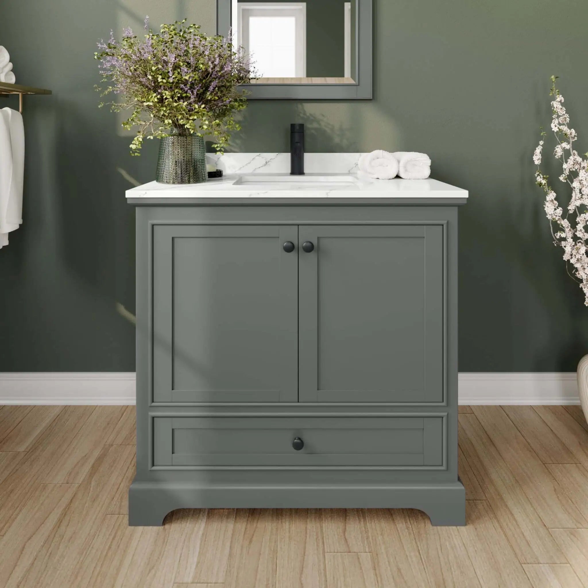 36" Deborah Single Bathroom Vanity in Dark Gray with Matte Black Trim by Wyndham