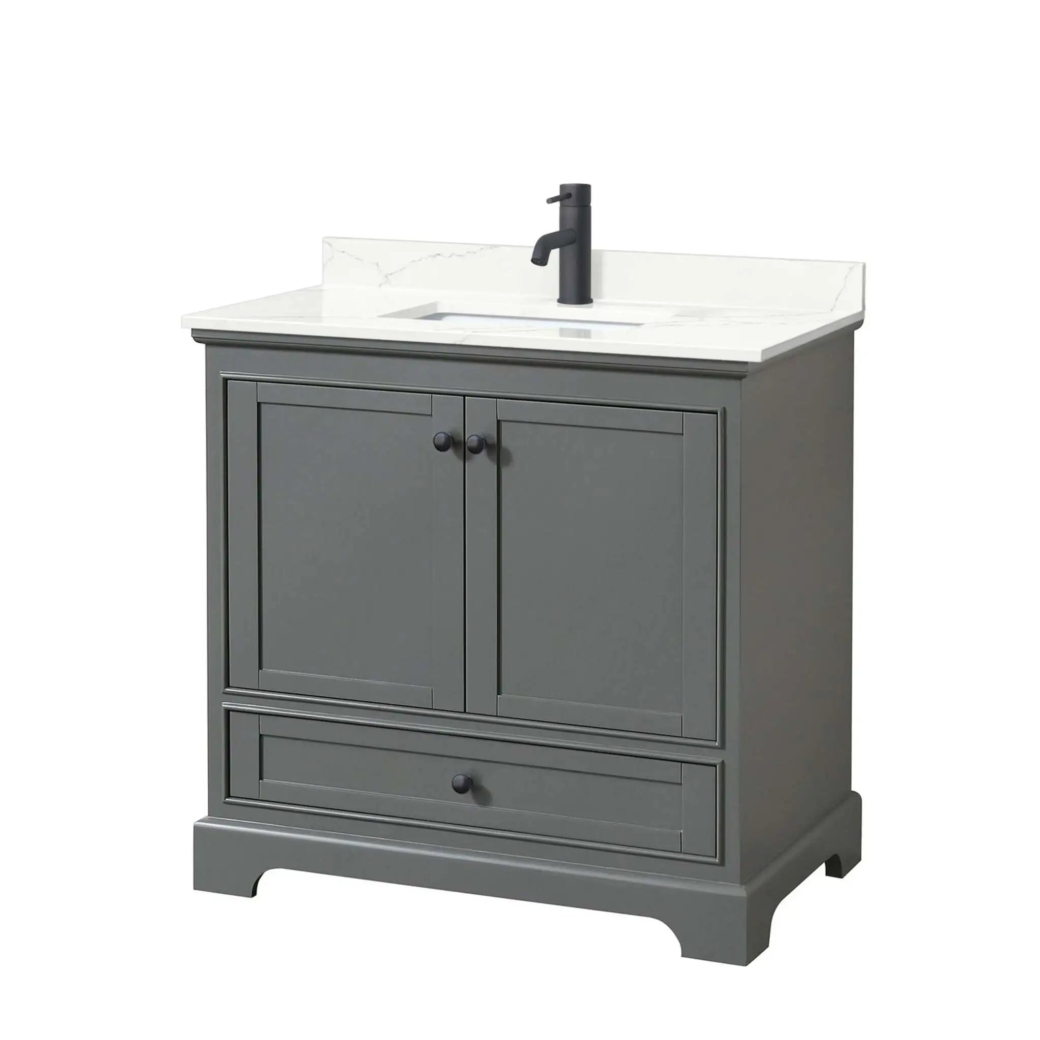36" Deborah Single Bathroom Vanity in Dark Gray with Matte Black Trim by Wyndham