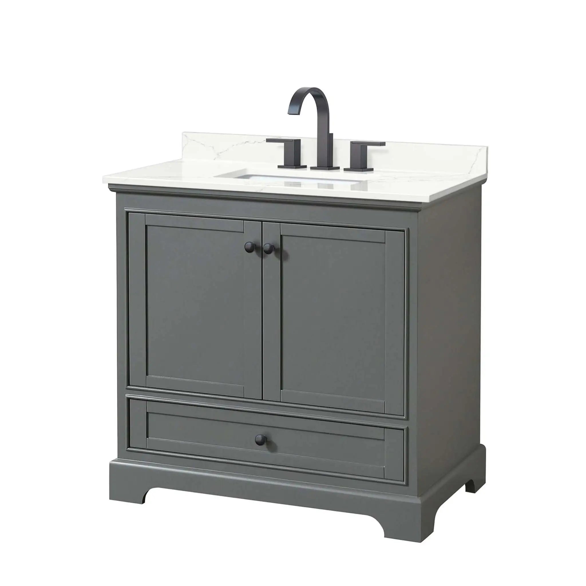 36" Deborah Single Bathroom Vanity in Dark Gray with Matte Black Trim by Wyndham