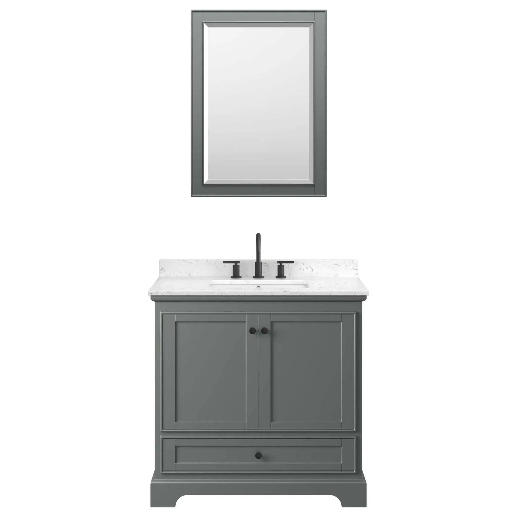 36" Deborah Single Bathroom Vanity in Dark Gray with Matte Black Trim & Medicine Cabinet by Wyndham