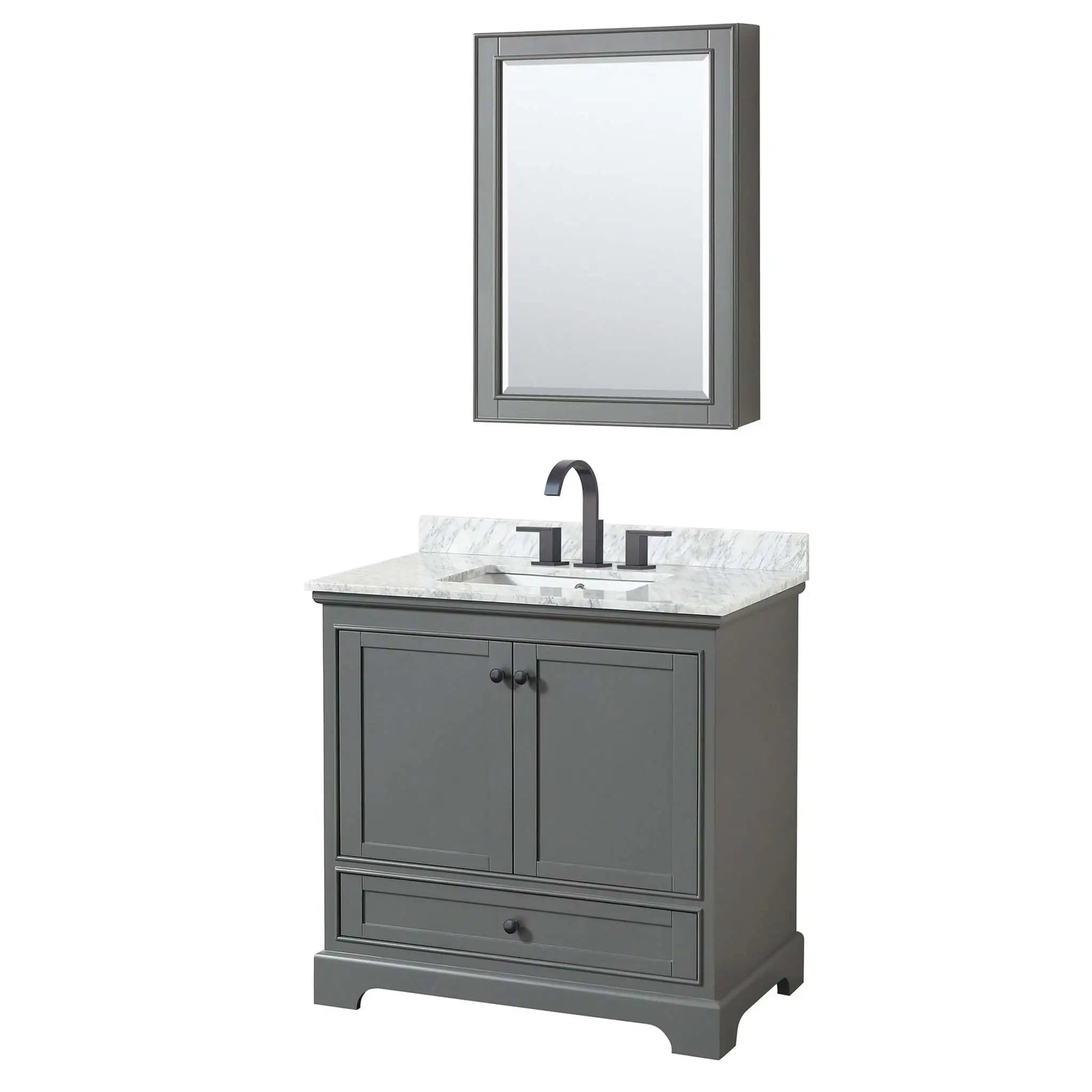 36" Deborah Single Bathroom Vanity in Dark Gray with Matte Black Trim & Medicine Cabinet by Wyndham