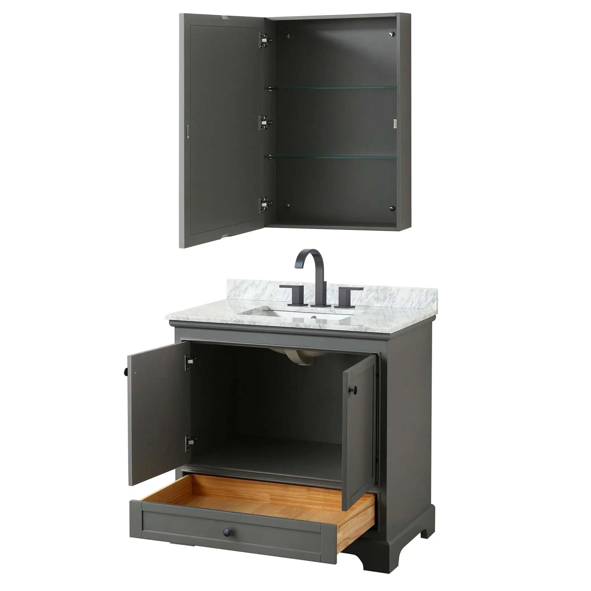 36" Deborah Single Bathroom Vanity in Dark Gray with Matte Black Trim & Medicine Cabinet by Wyndham