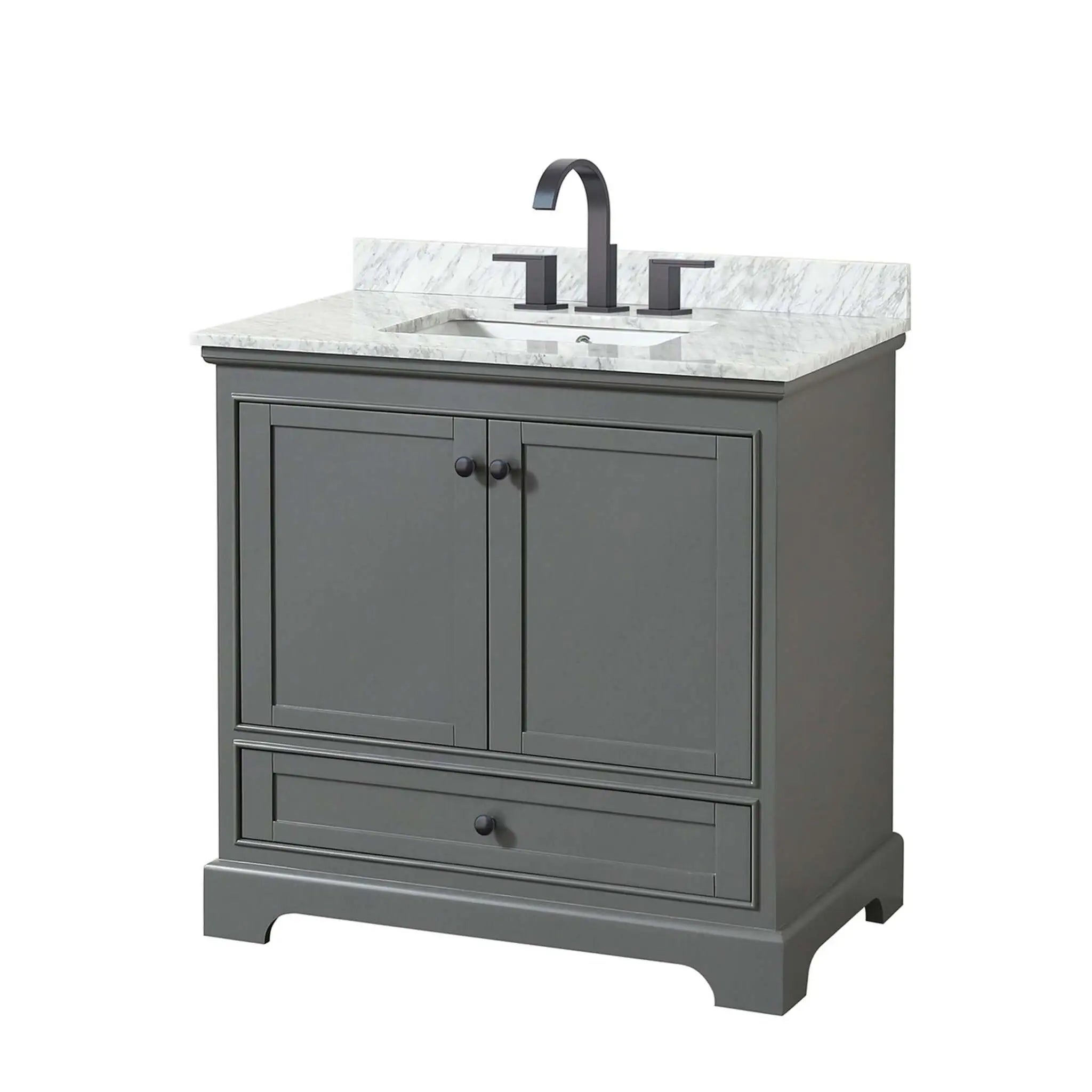 36" Deborah Single Bathroom Vanity in Dark Gray with Matte Black Trim by Wyndham