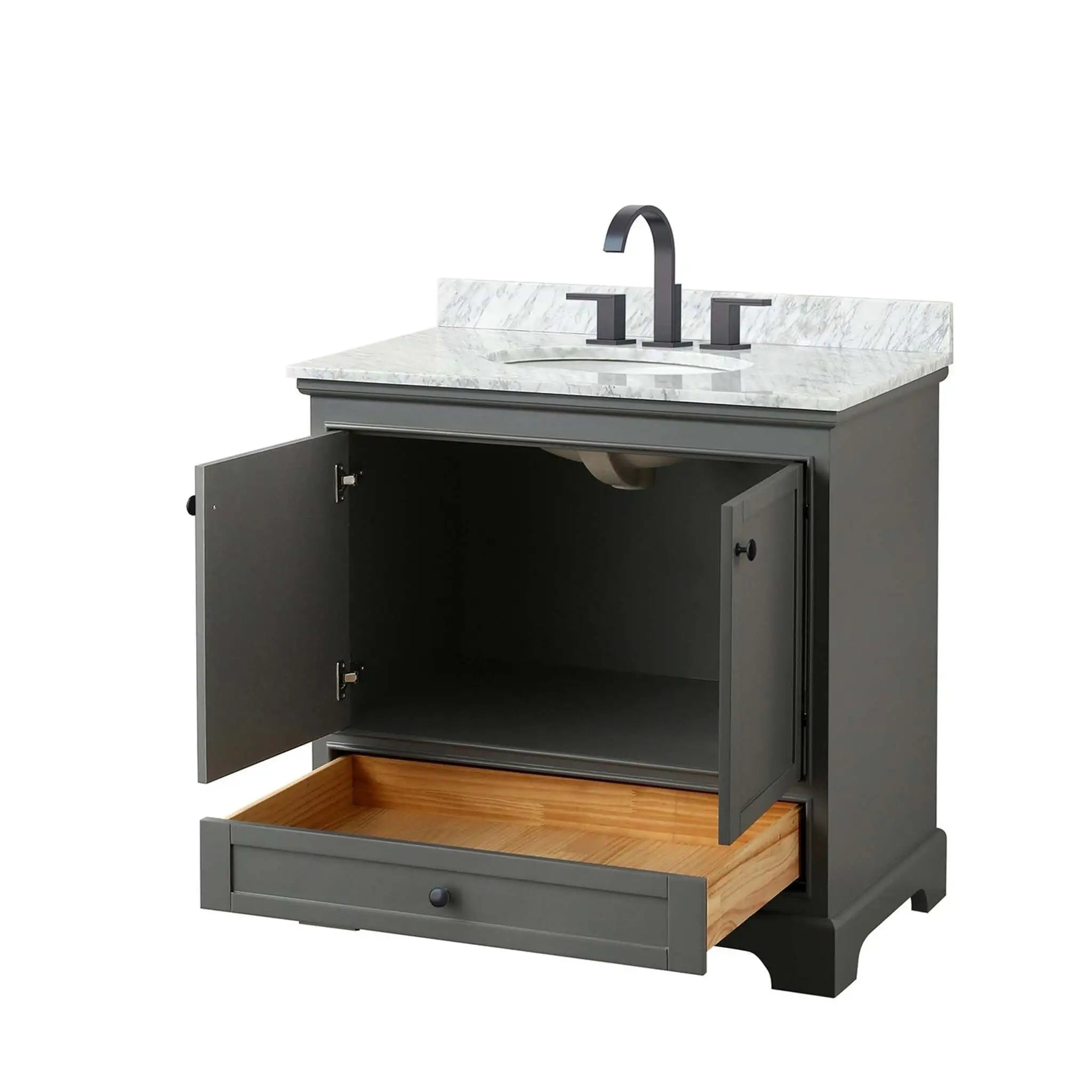 36" Deborah Single Bathroom Vanity in Dark Gray with Matte Black Trim by Wyndham
