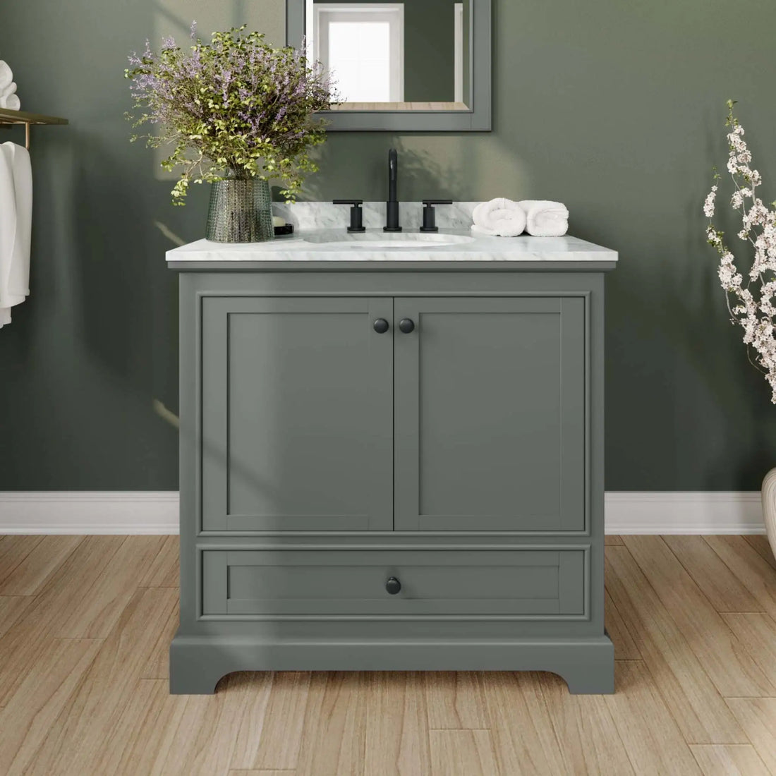 36" Deborah Single Bathroom Vanity in Dark Gray with Matte Black Trim by Wyndham