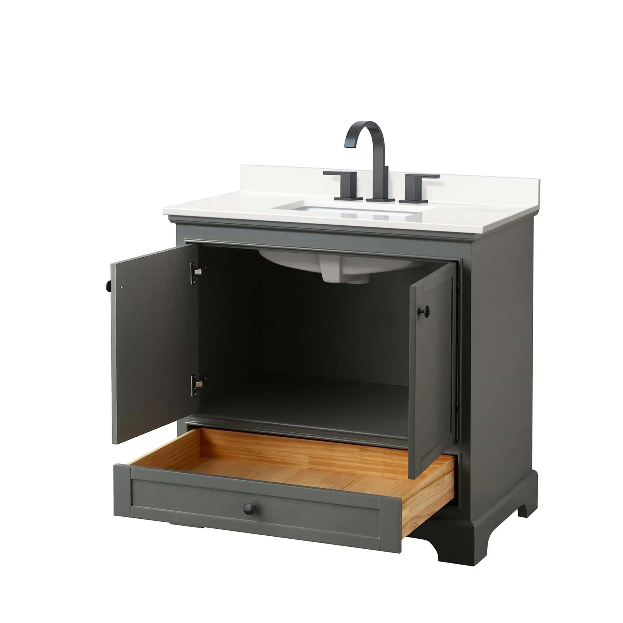 36" Deborah Single Bathroom Vanity in Dark Gray with Matte Black Trim by Wyndham