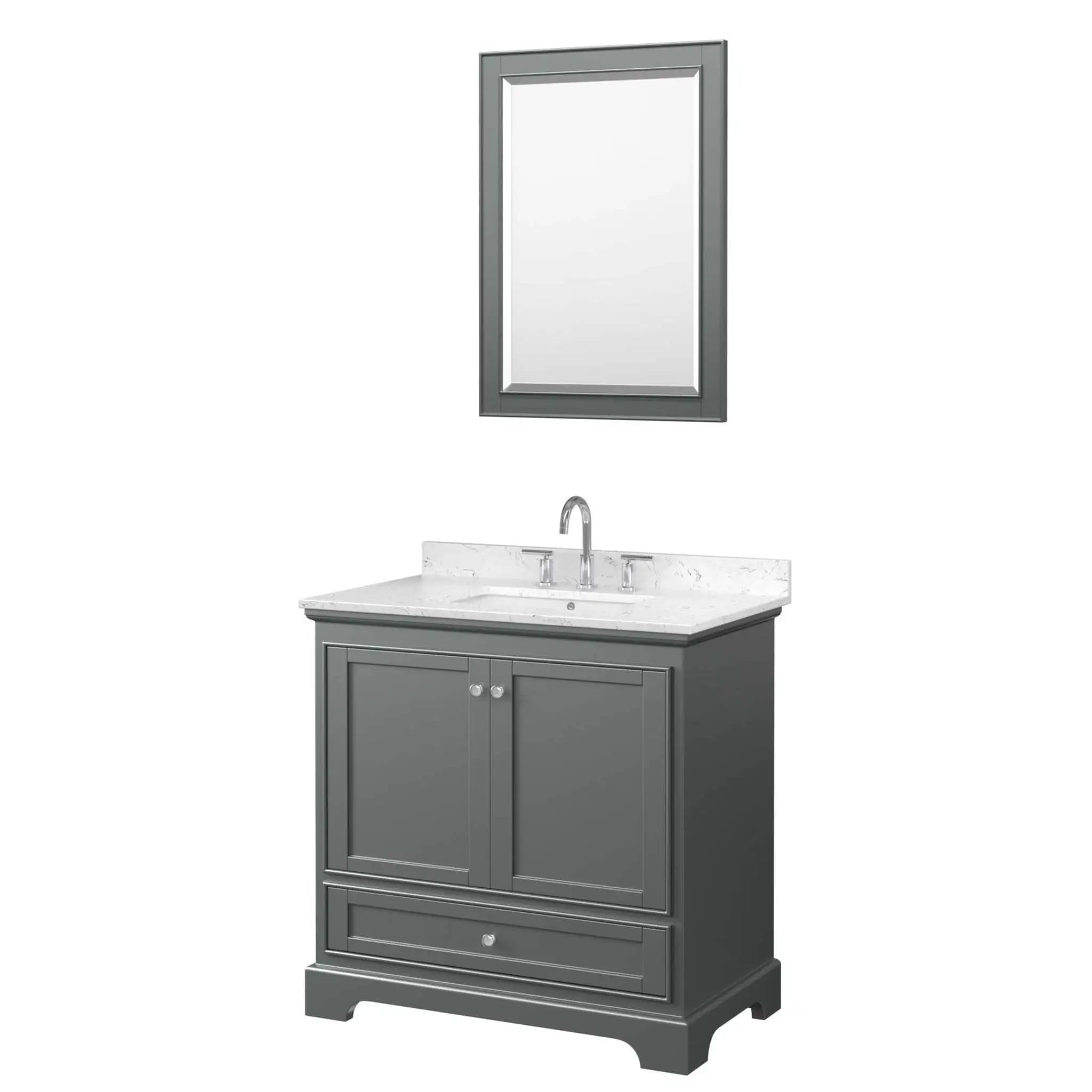 36" Deborah Single Bathroom Vanity in Dark Gray with Polished Chrome Trim & 24" Mirror by Wyndham