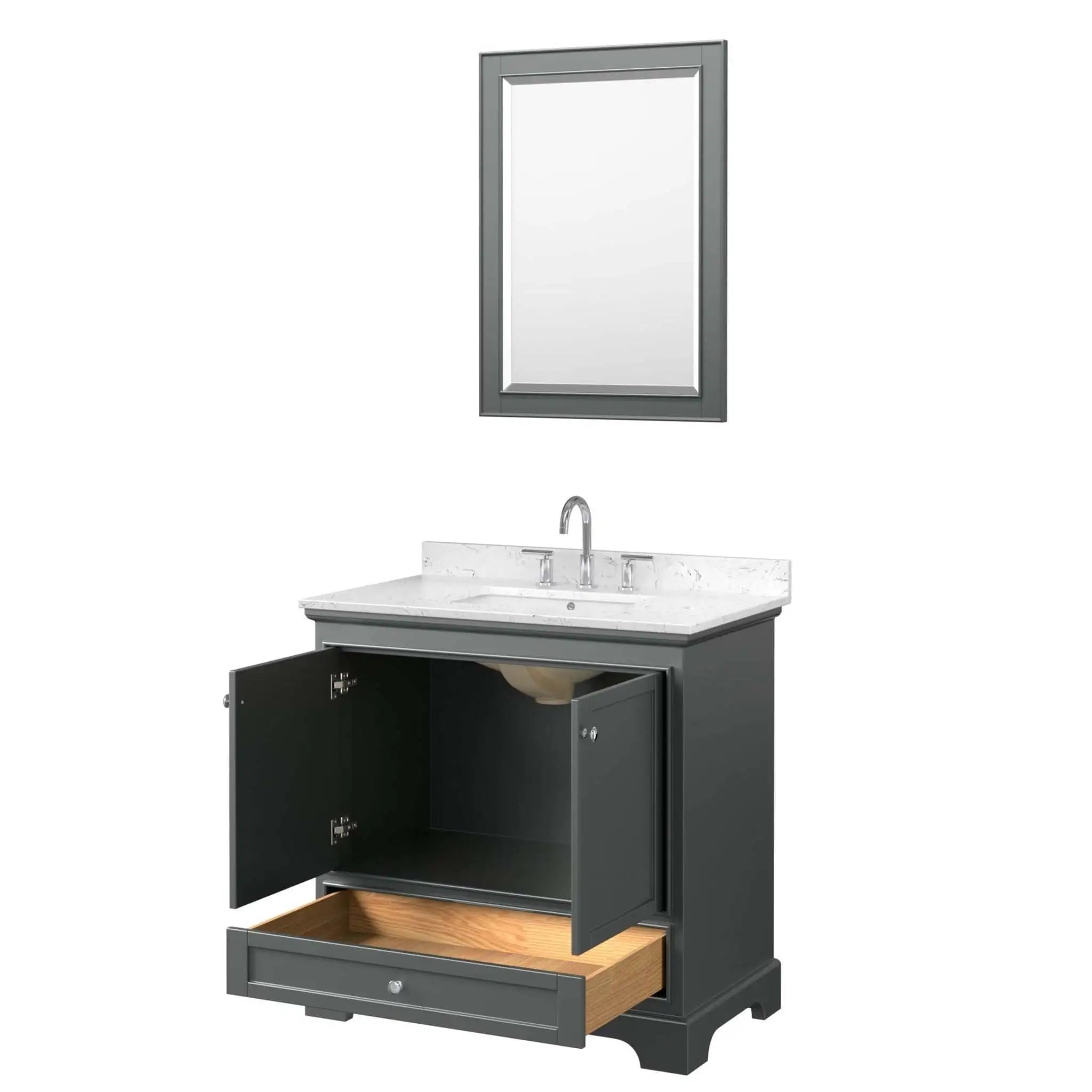 36" Deborah Single Bathroom Vanity in Dark Gray with Polished Chrome Trim & 24" Mirror by Wyndham