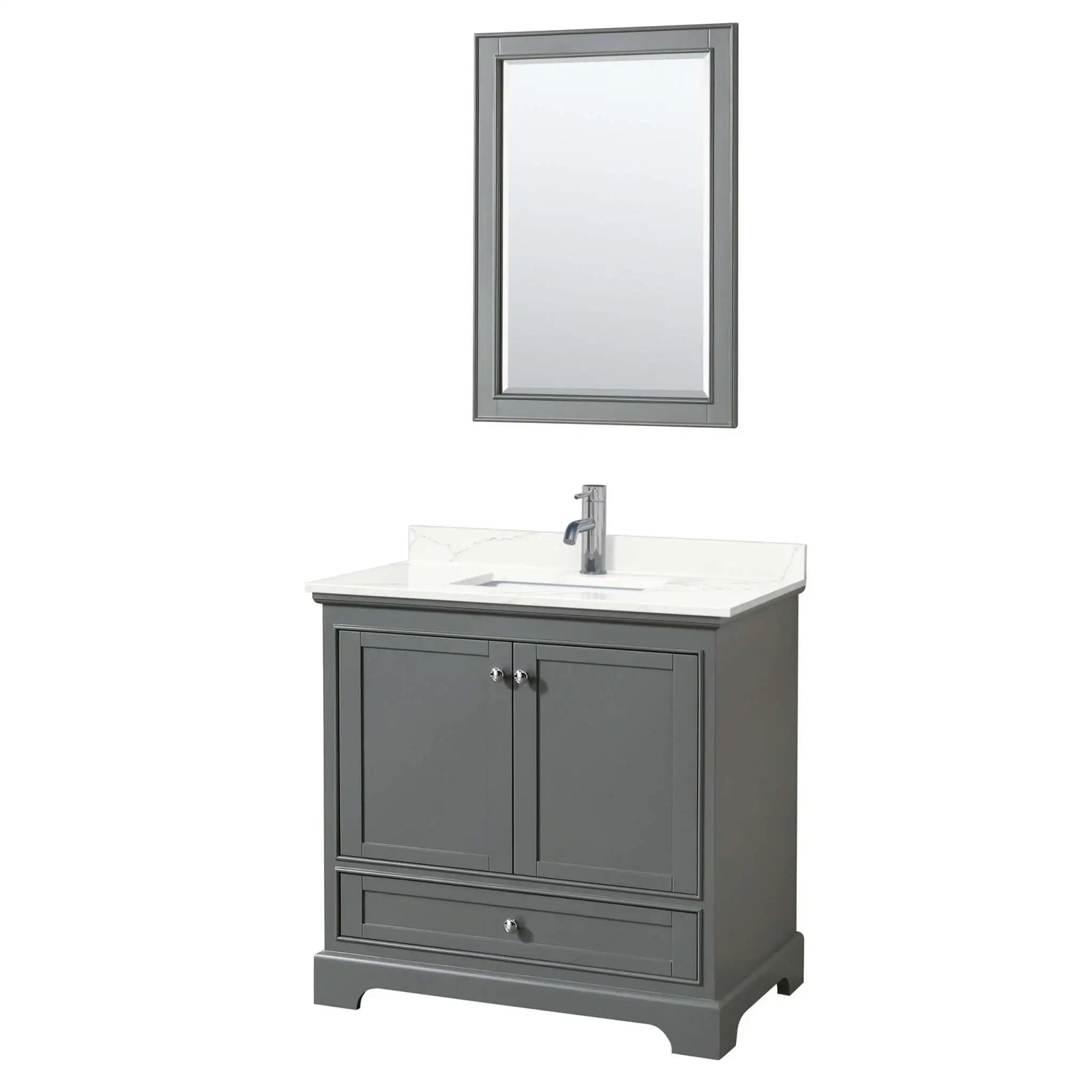 36" Deborah Single Bathroom Vanity in Dark Gray with Polished Chrome Trim & 24" Mirror by Wyndham