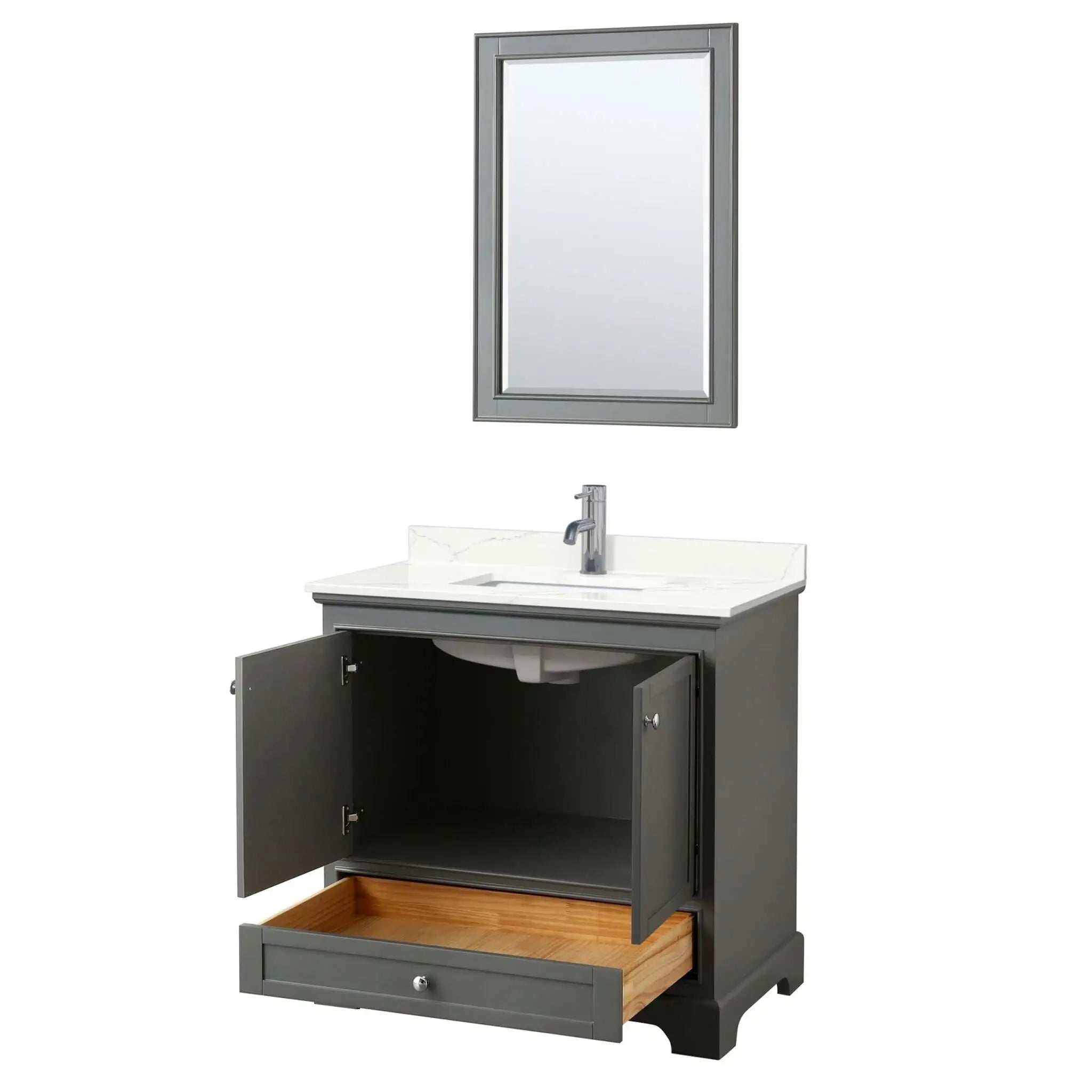36" Deborah Single Bathroom Vanity in Dark Gray with Polished Chrome Trim & 24" Mirror by Wyndham
