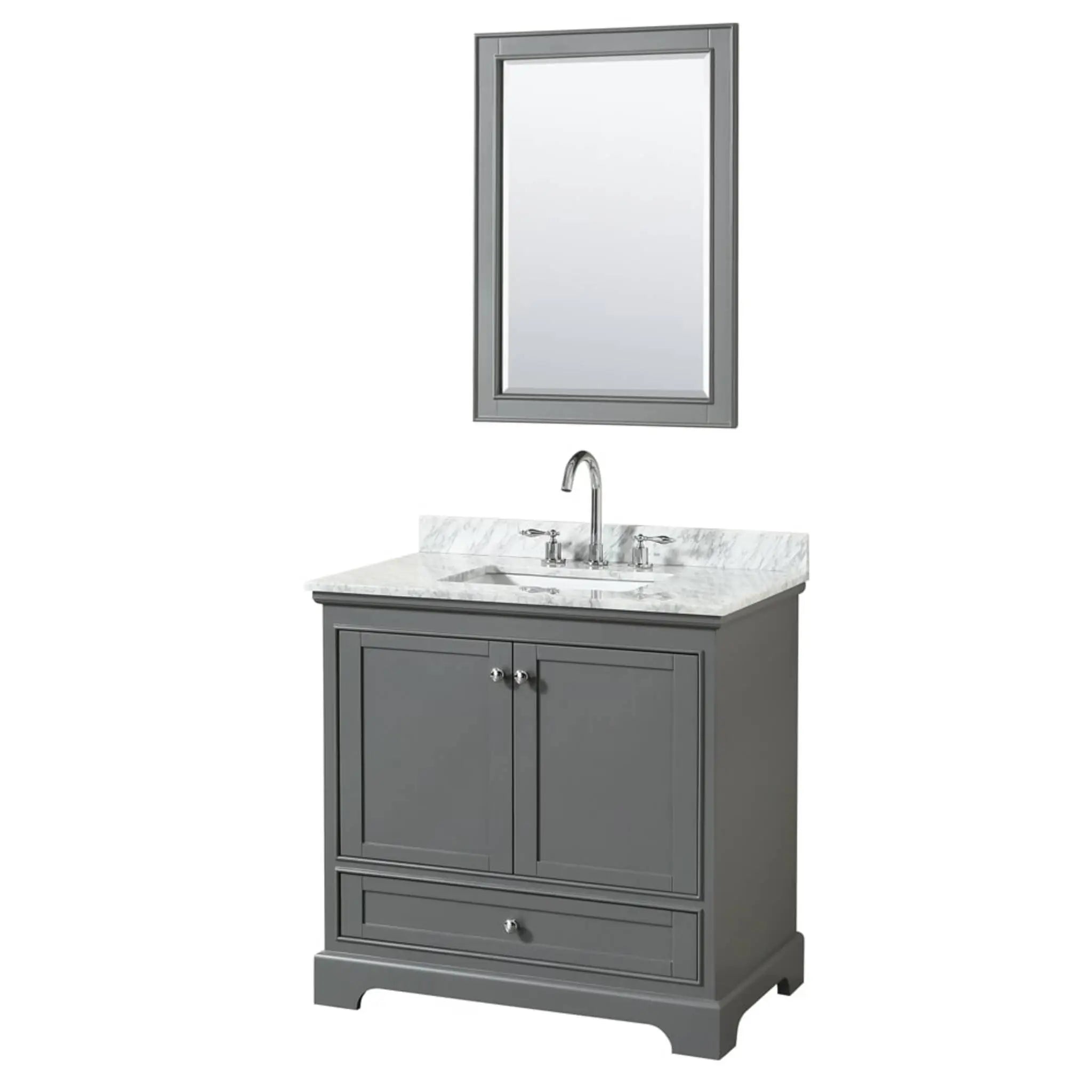36" Deborah Single Bathroom Vanity in Dark Gray with Polished Chrome Trim & 24" Mirror by Wyndham