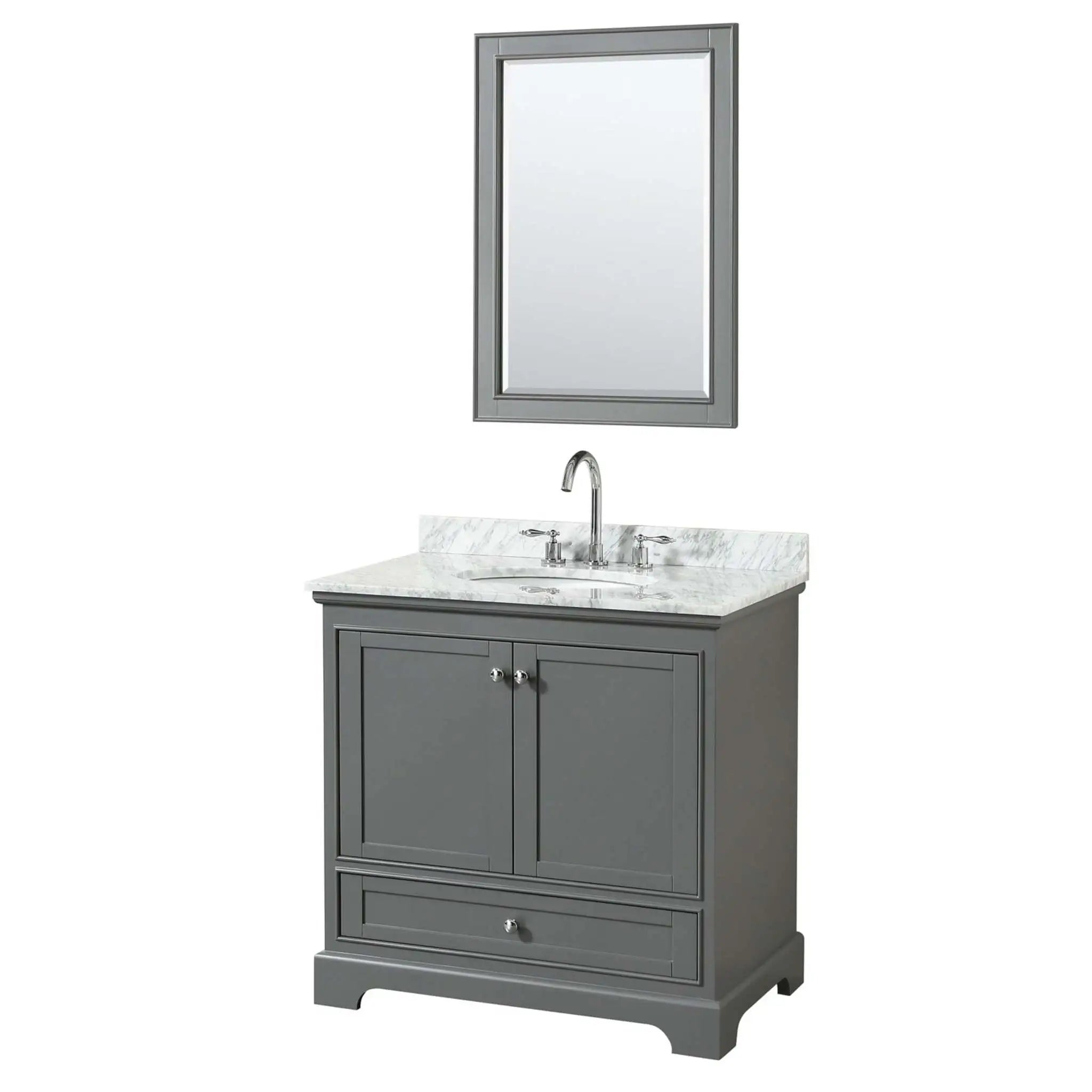 36" Deborah Single Bathroom Vanity in Dark Gray with Polished Chrome Trim & 24" Mirror by Wyndham