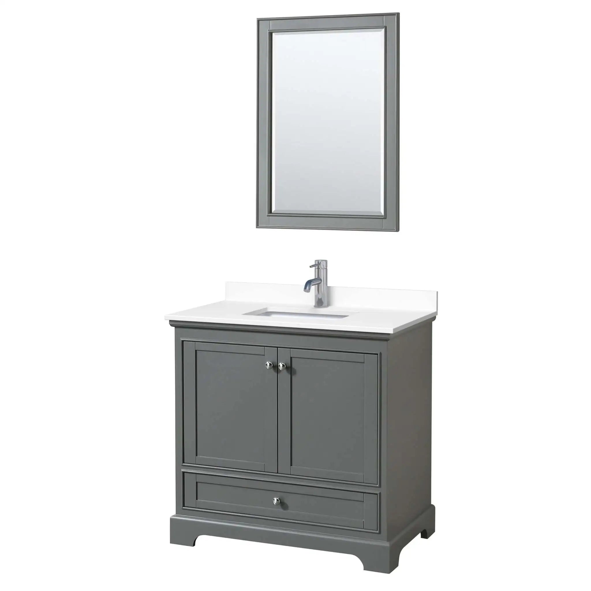 36" Deborah Single Bathroom Vanity in Dark Gray with Polished Chrome Trim & 24" Mirror by Wyndham