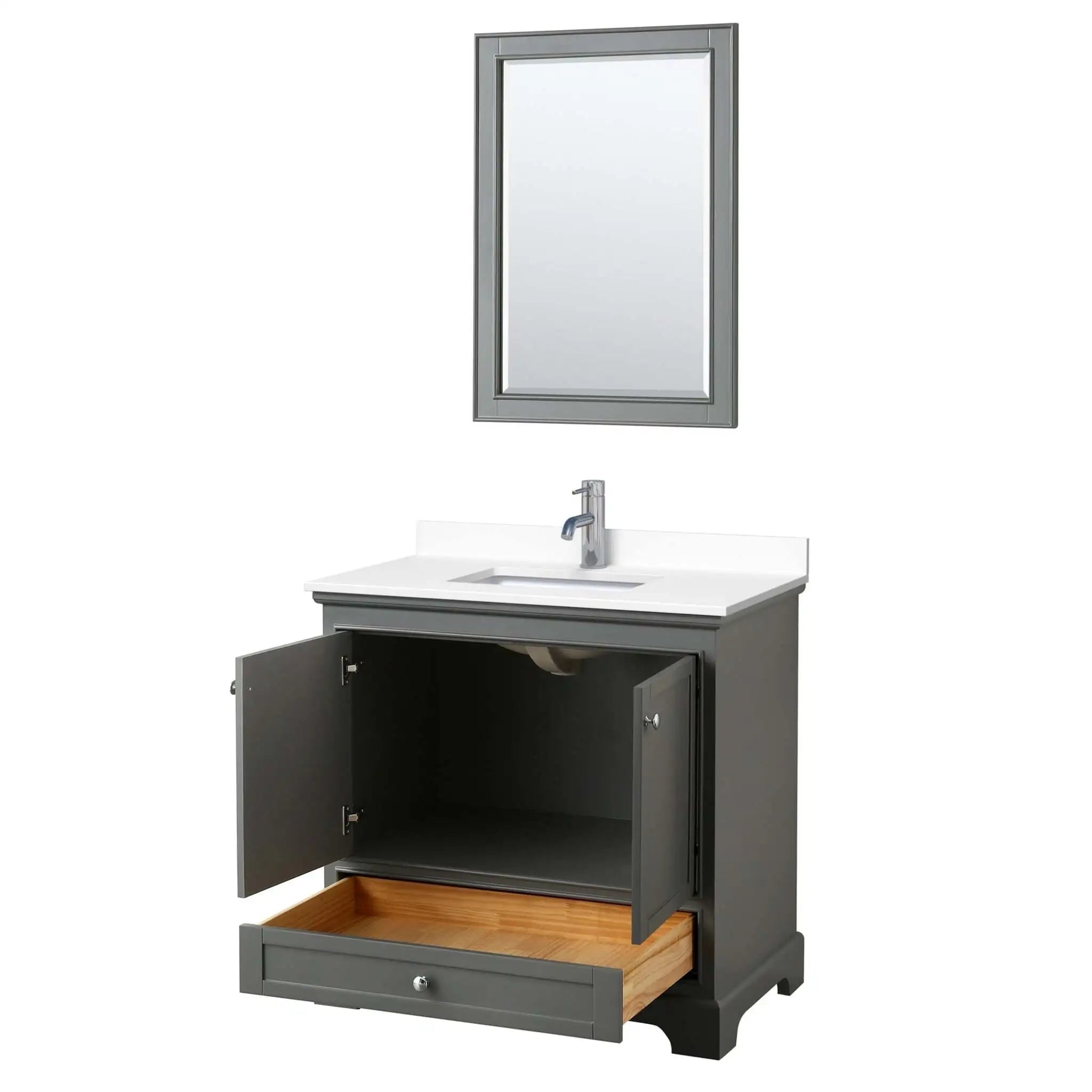 36" Deborah Single Bathroom Vanity in Dark Gray with Polished Chrome Trim & 24" Mirror by Wyndham