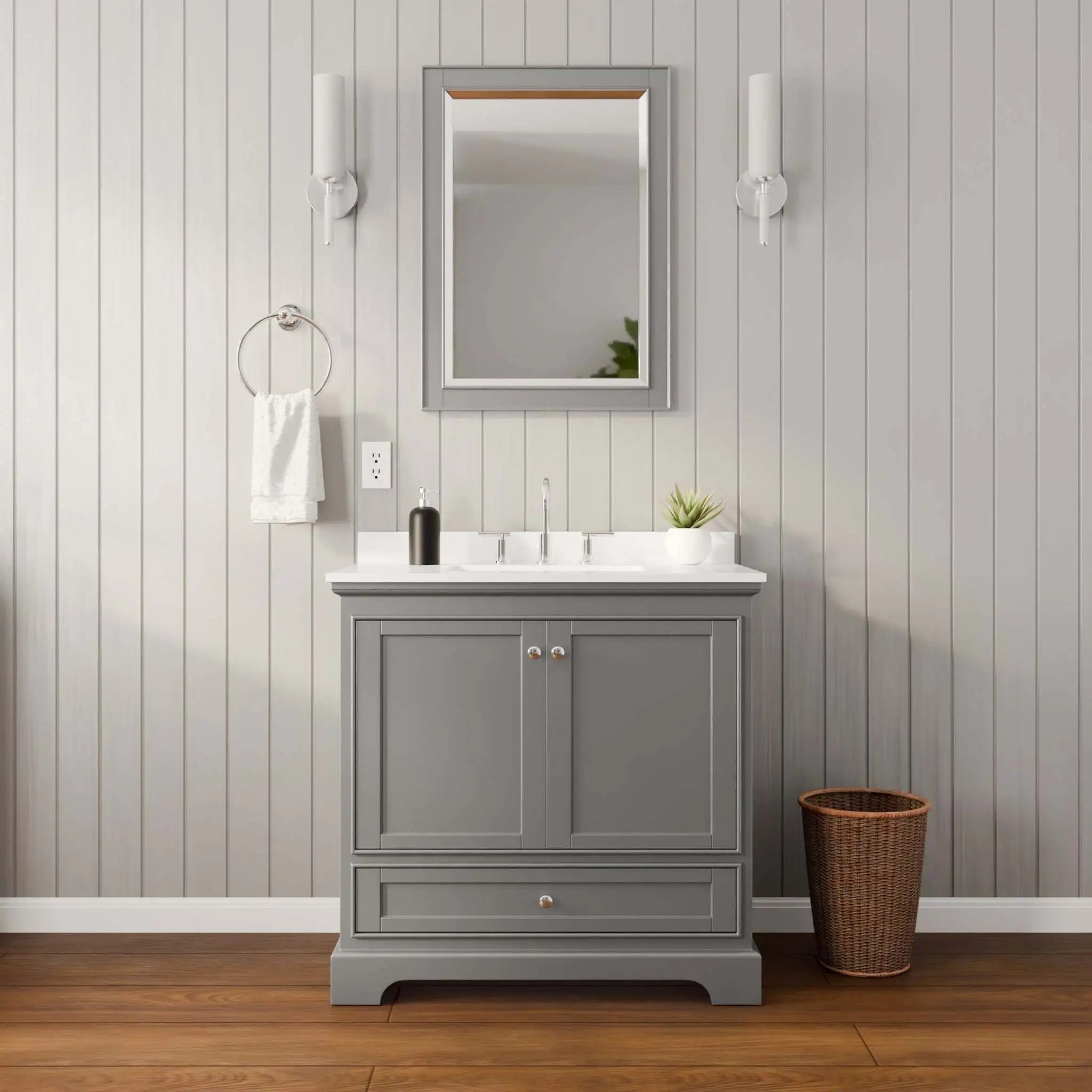 36" Deborah Single Bathroom Vanity in Dark Gray with Polished Chrome Trim & 24" Mirror by Wyndham