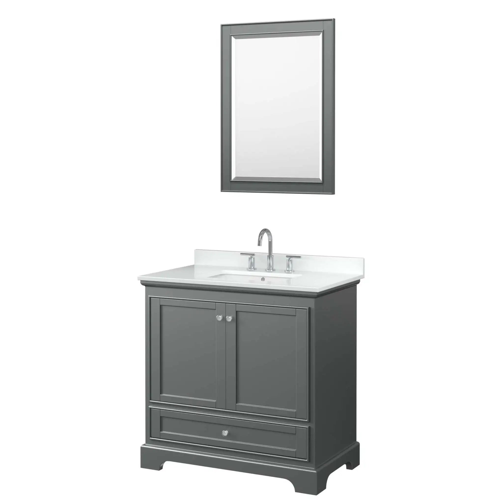 36" Deborah Single Bathroom Vanity in Dark Gray with Polished Chrome Trim & 24" Mirror by Wyndham