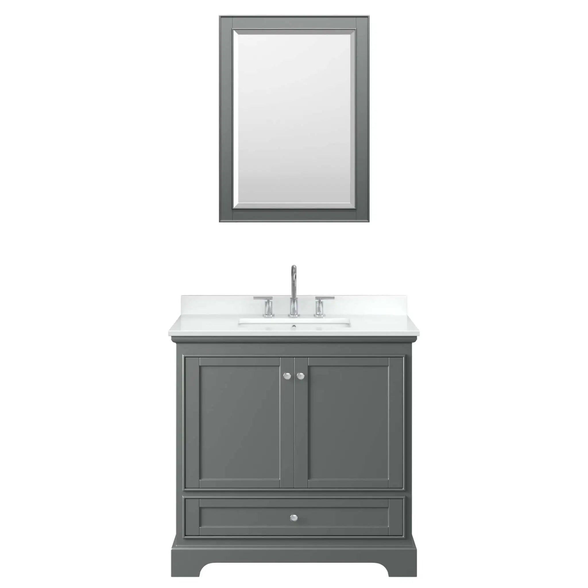 36" Deborah Single Bathroom Vanity in Dark Gray with Polished Chrome Trim & 24" Mirror by Wyndham