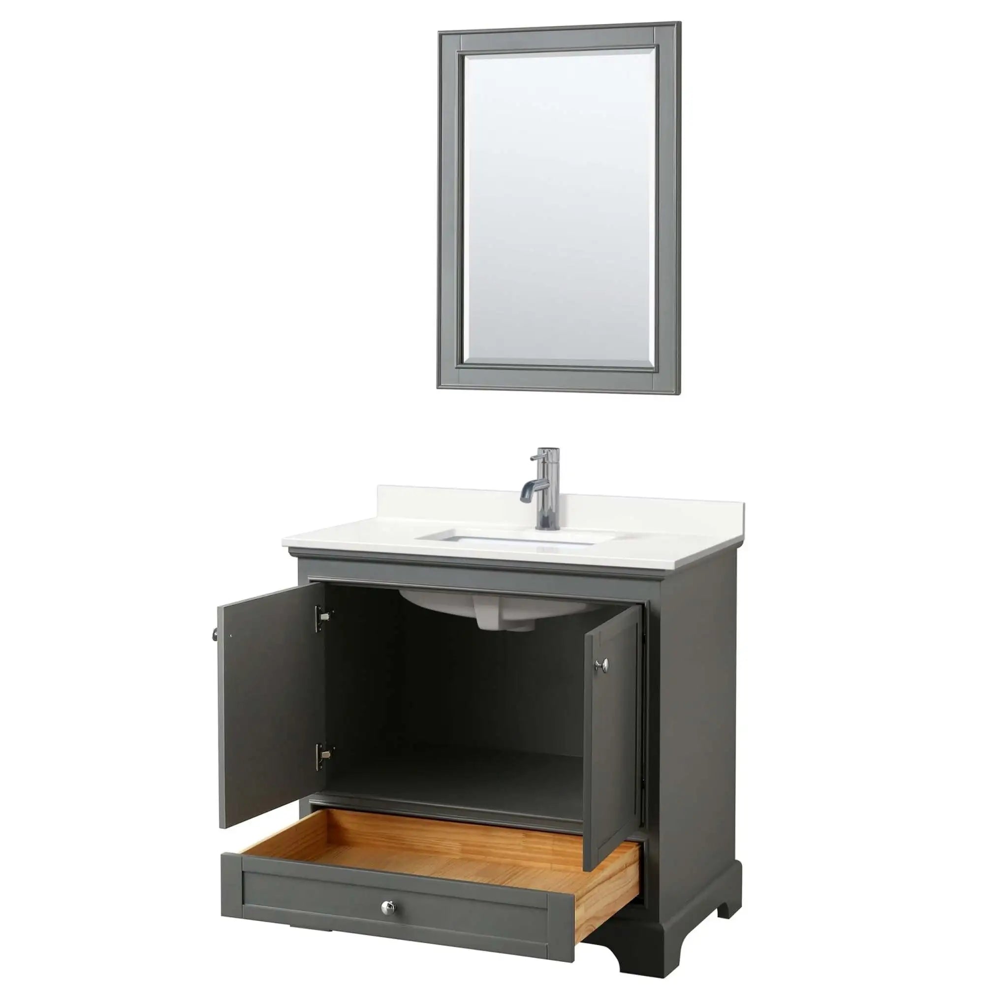 36" Deborah Single Bathroom Vanity in Dark Gray with Polished Chrome Trim & 24" Mirror by Wyndham