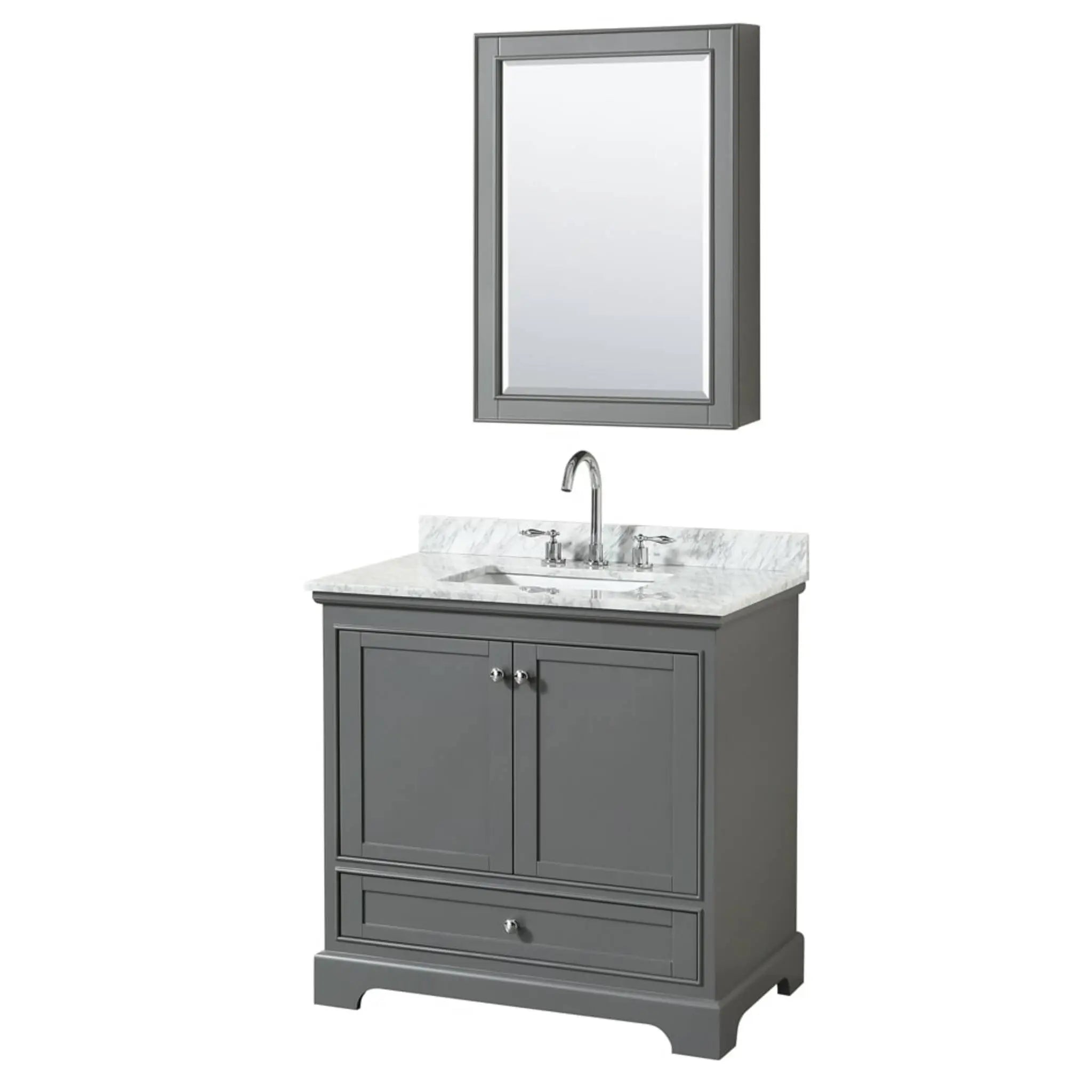 36" Deborah Single Bathroom Vanity in Dark Gray with Polished Chrome Trim & Medicine Cabinet by Wyndham