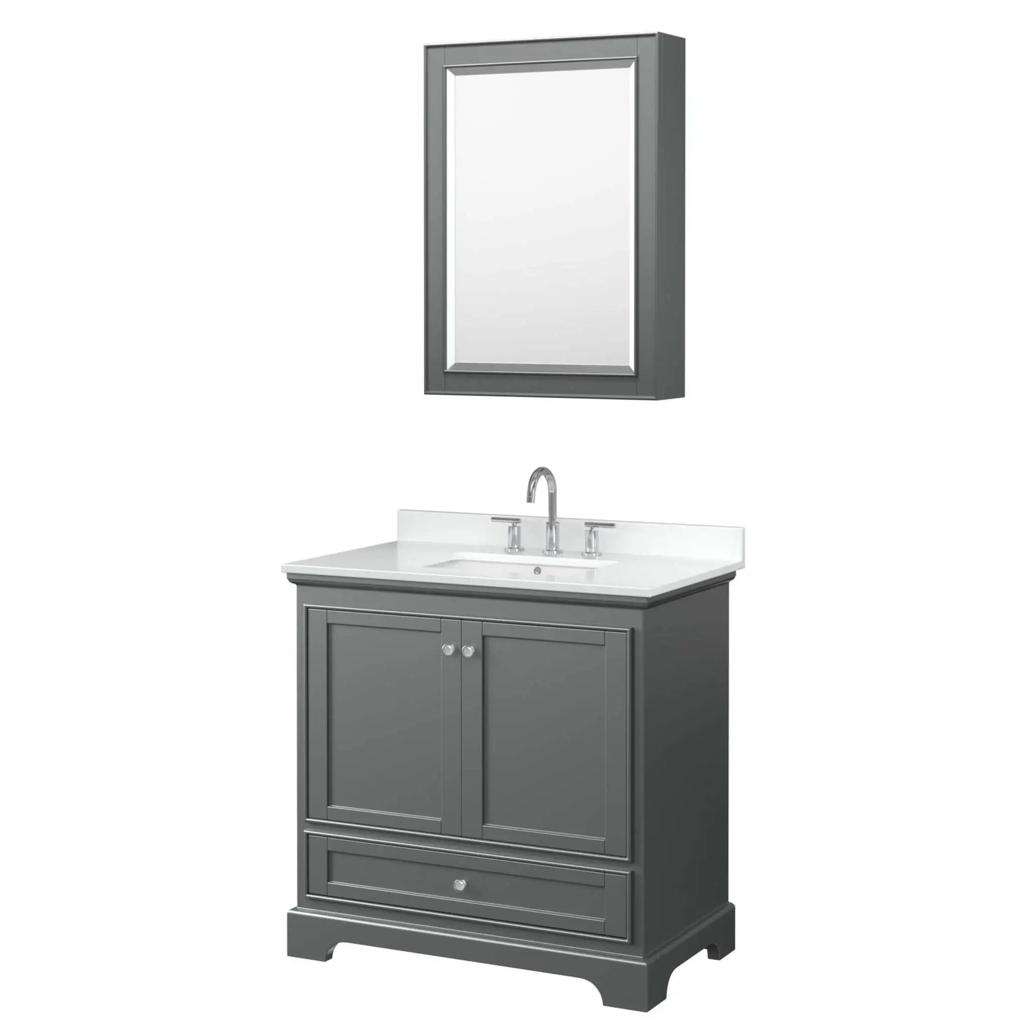36" Deborah Single Bathroom Vanity in Dark Gray with Polished Chrome Trim & Medicine Cabinet by Wyndham