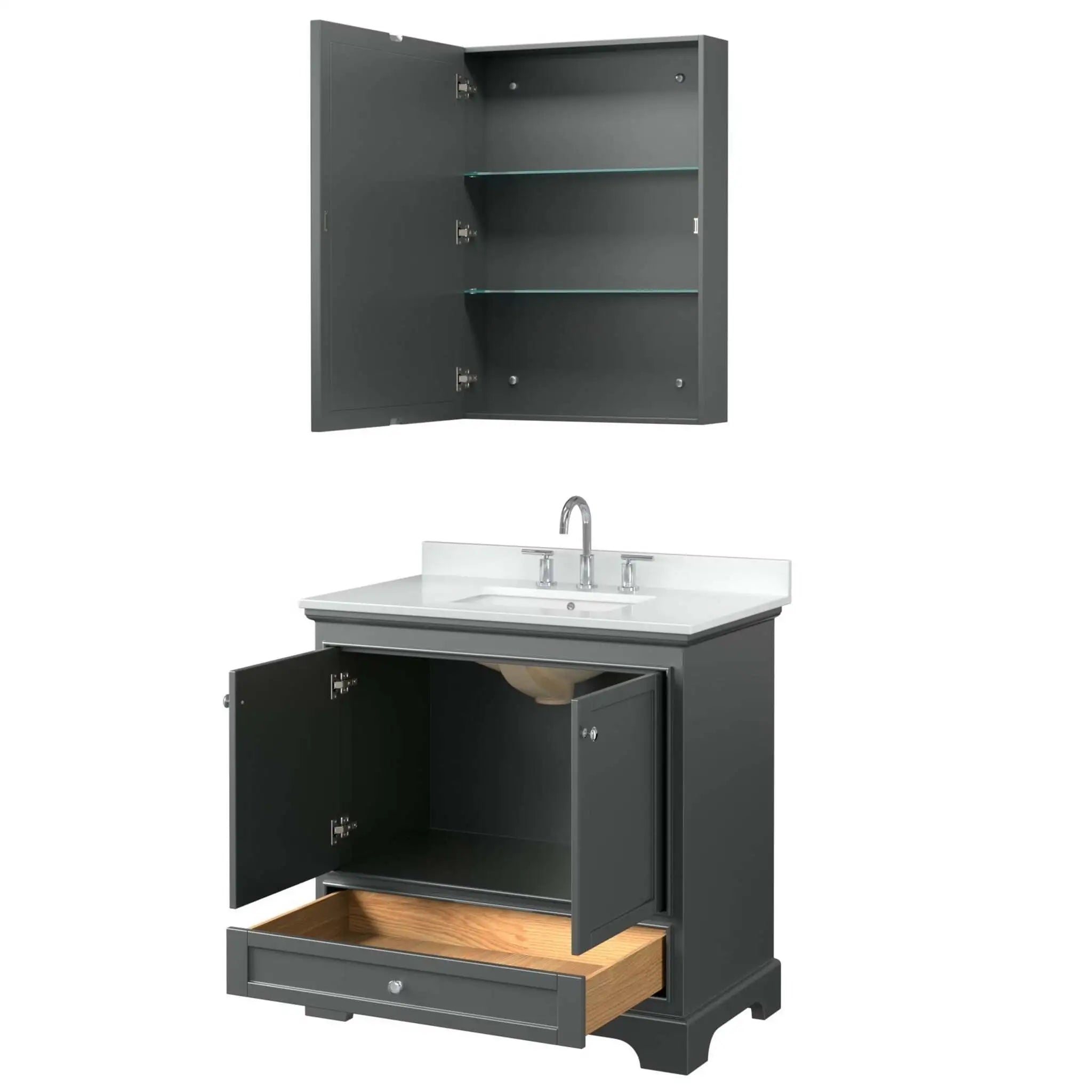 36" Deborah Single Bathroom Vanity in Dark Gray with Polished Chrome Trim & Medicine Cabinet by Wyndham