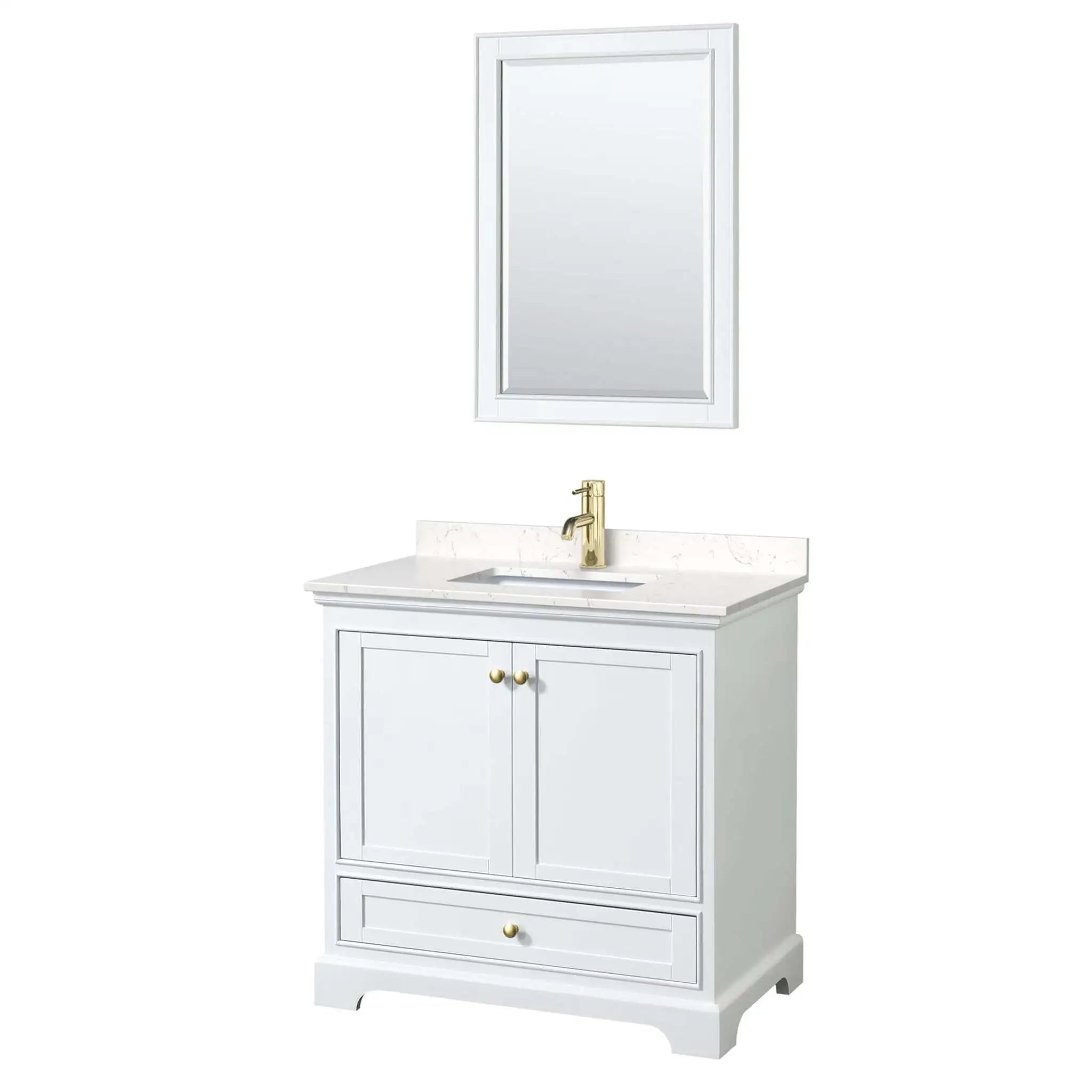 36" Deborah Single Bathroom Vanity in White with Brushed Gold Trim & 24" Mirror by Wyndham