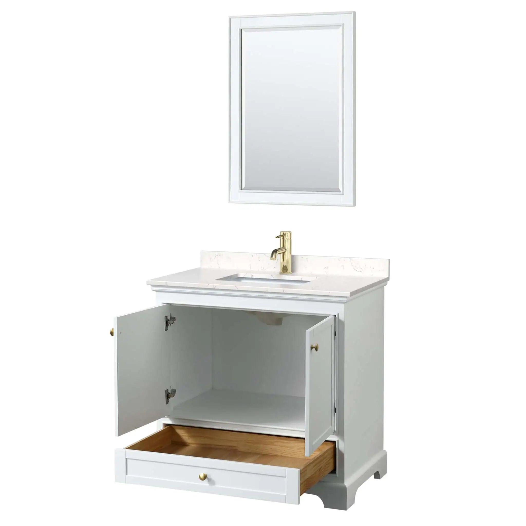 36" Deborah Single Bathroom Vanity in White with Brushed Gold Trim & 24" Mirror by Wyndham