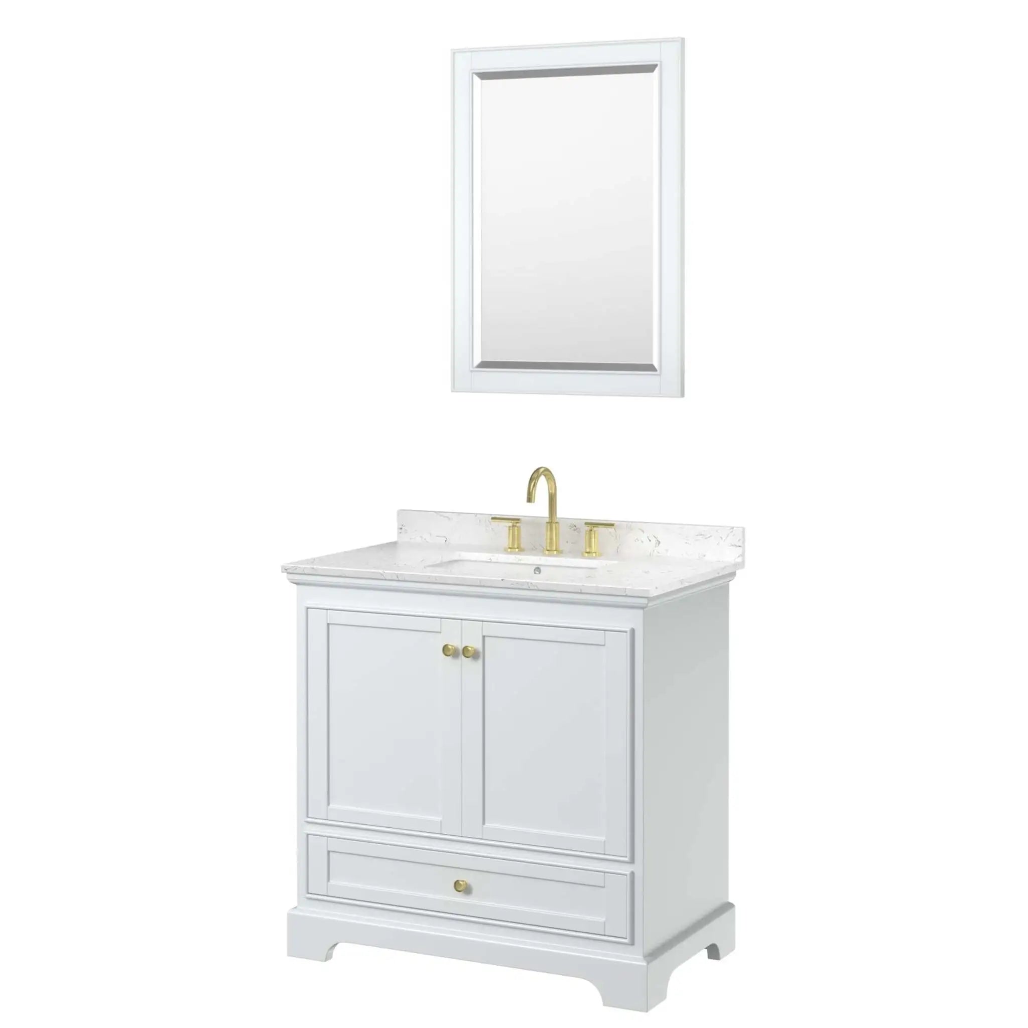 36" Deborah Single Bathroom Vanity in White with Brushed Gold Trim & 24" Mirror by Wyndham