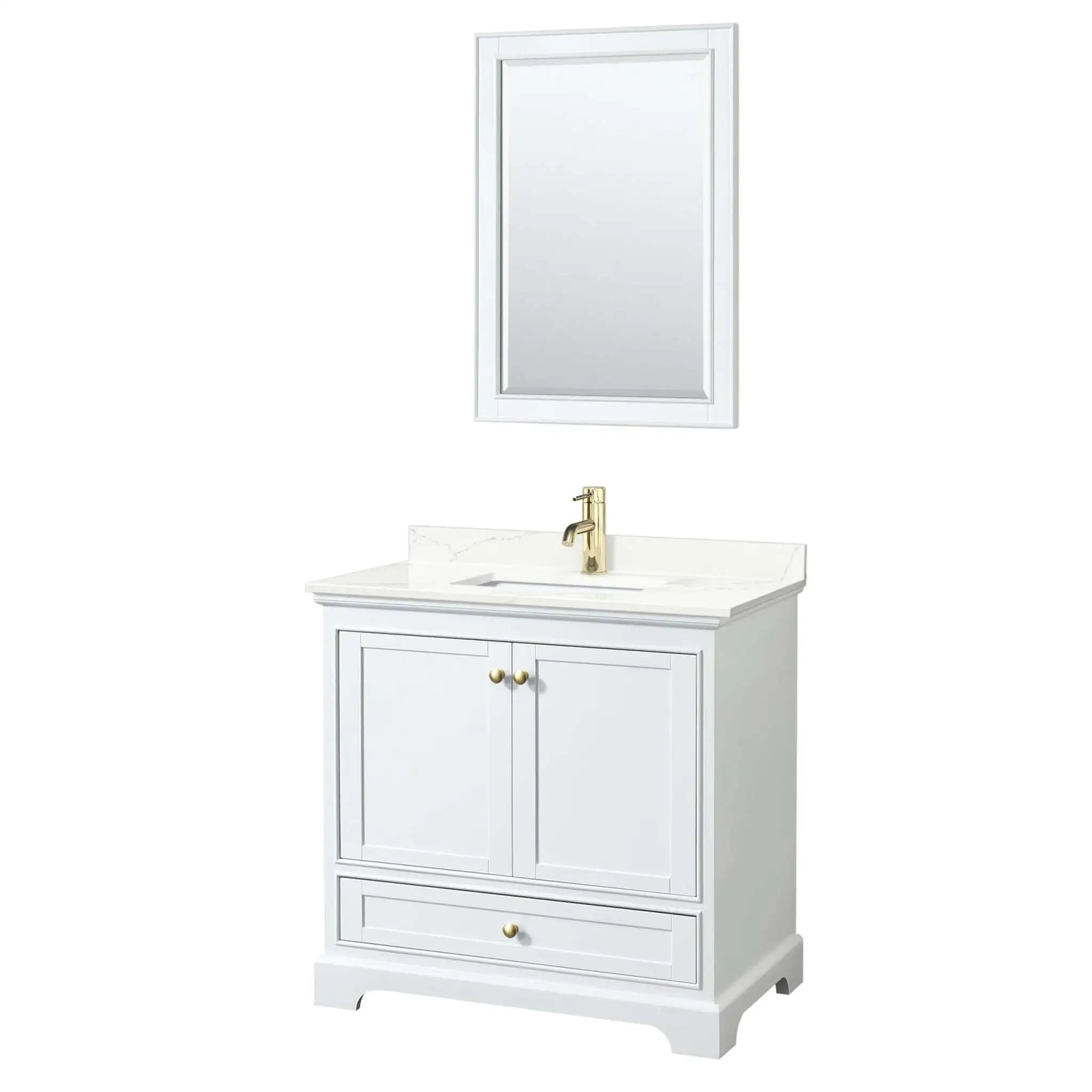 36" Deborah Single Bathroom Vanity in White with Brushed Gold Trim & 24" Mirror by Wyndham