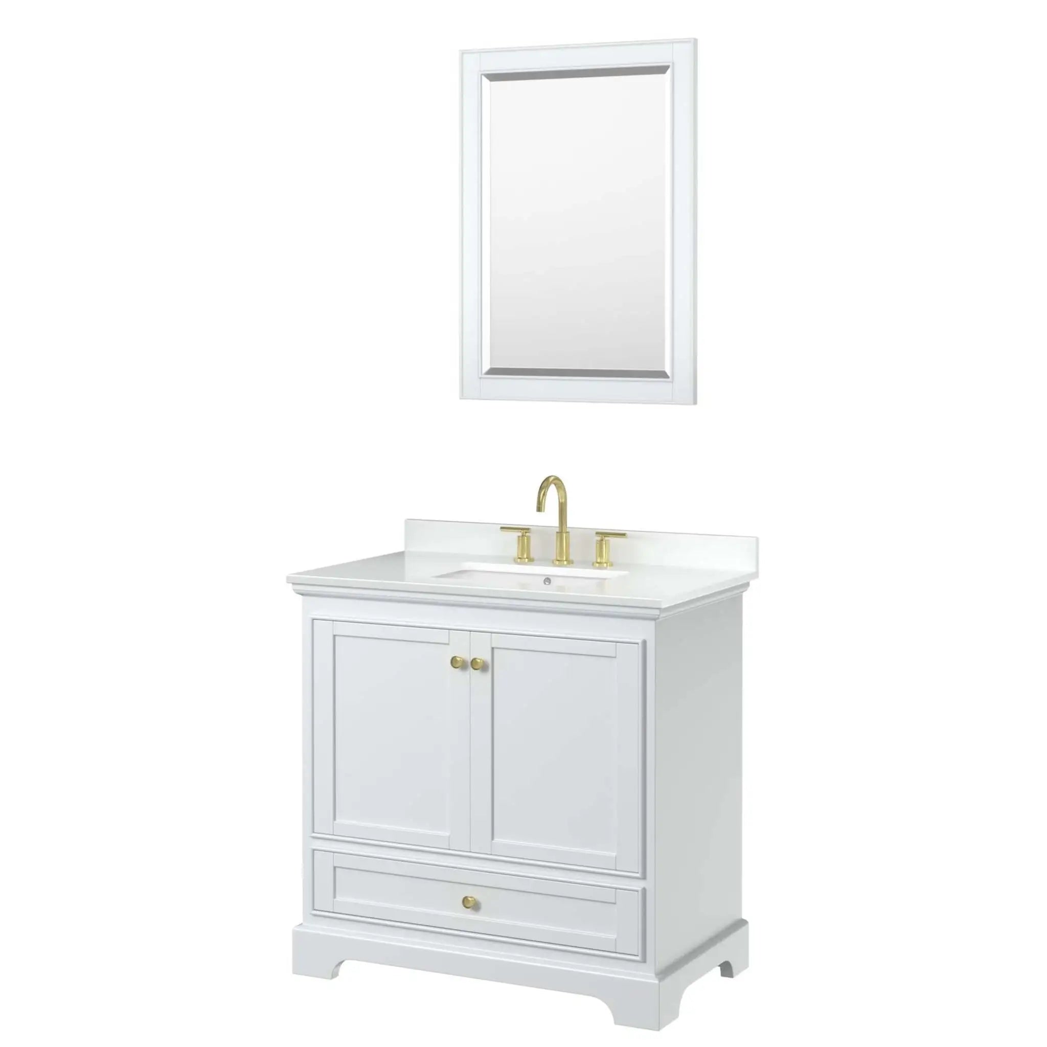 36" Deborah Single Bathroom Vanity in White with Brushed Gold Trim & 24" Mirror by Wyndham