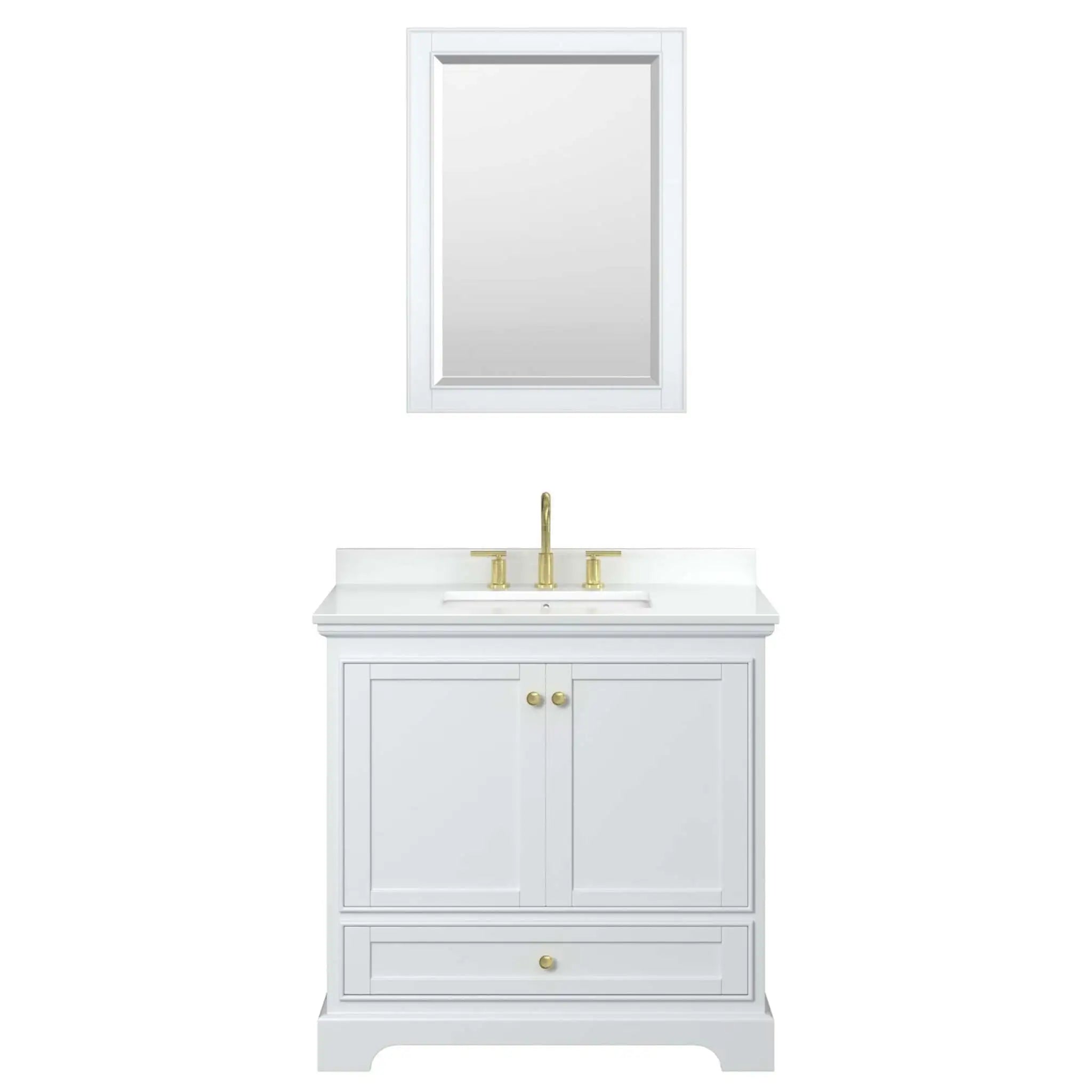 36" Deborah Single Bathroom Vanity in White with Brushed Gold Trim & 24" Mirror by Wyndham