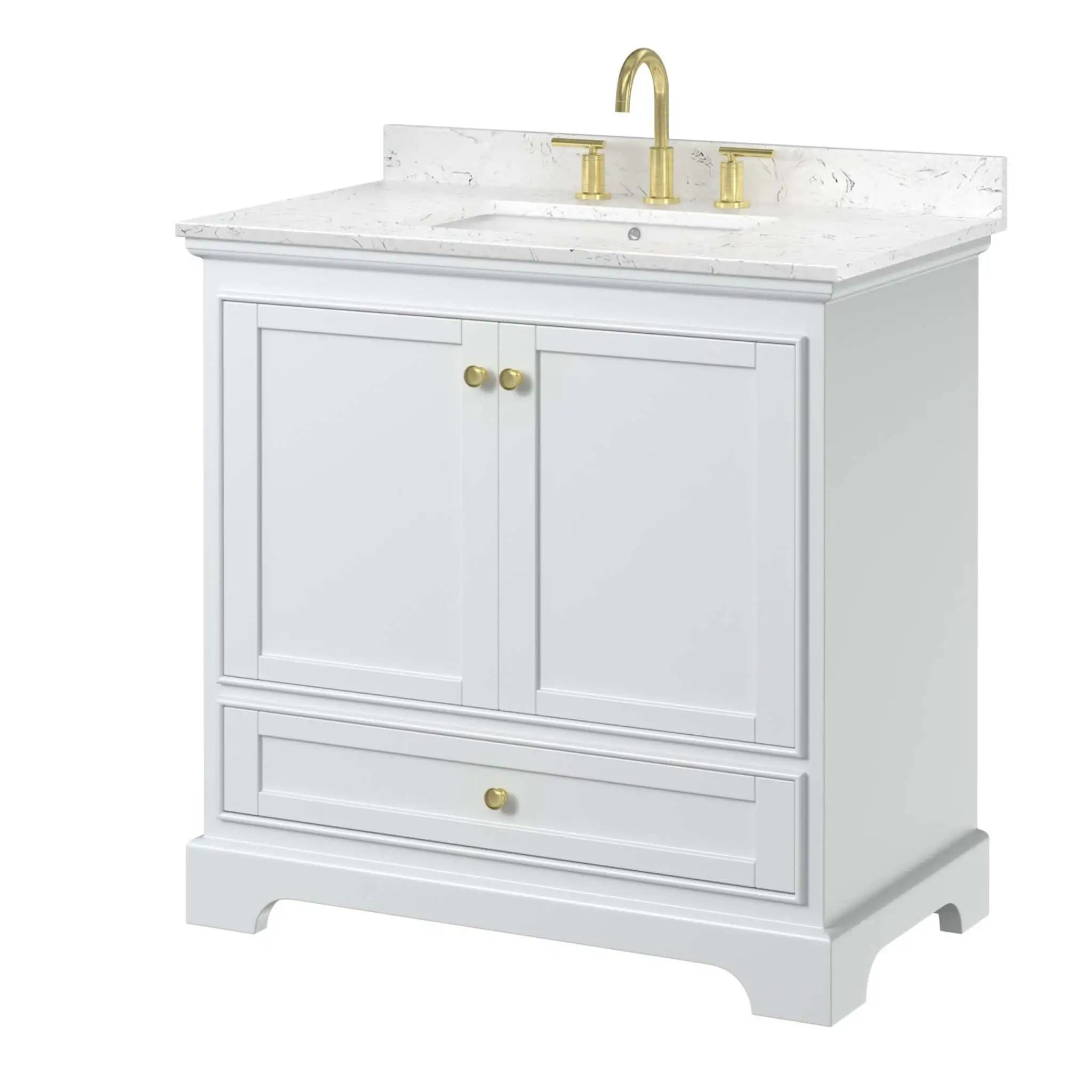 36" Deborah Single Bathroom Vanity in White with Brushed Gold Trim by Wyndham