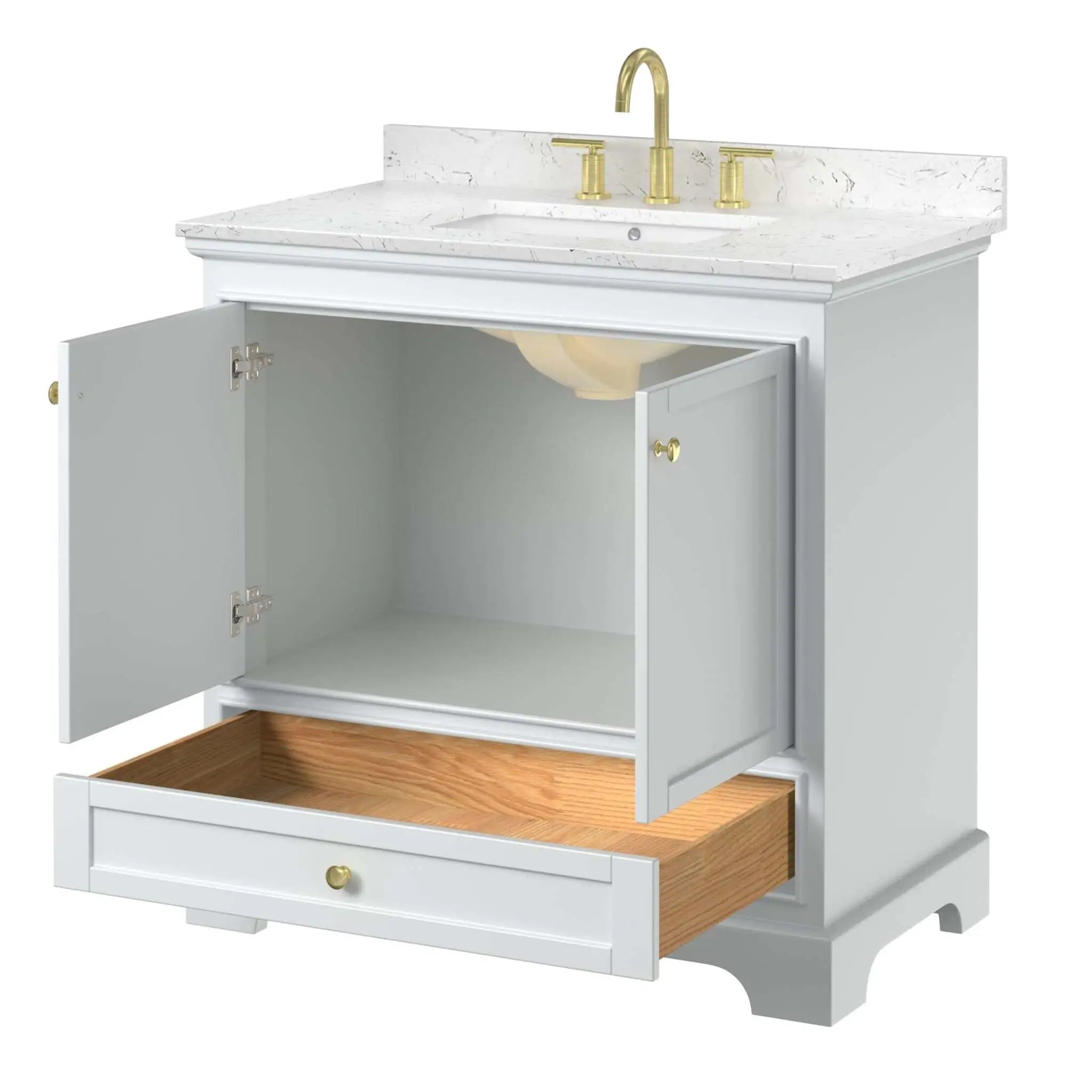 36" Deborah Single Bathroom Vanity in White with Brushed Gold Trim by Wyndham